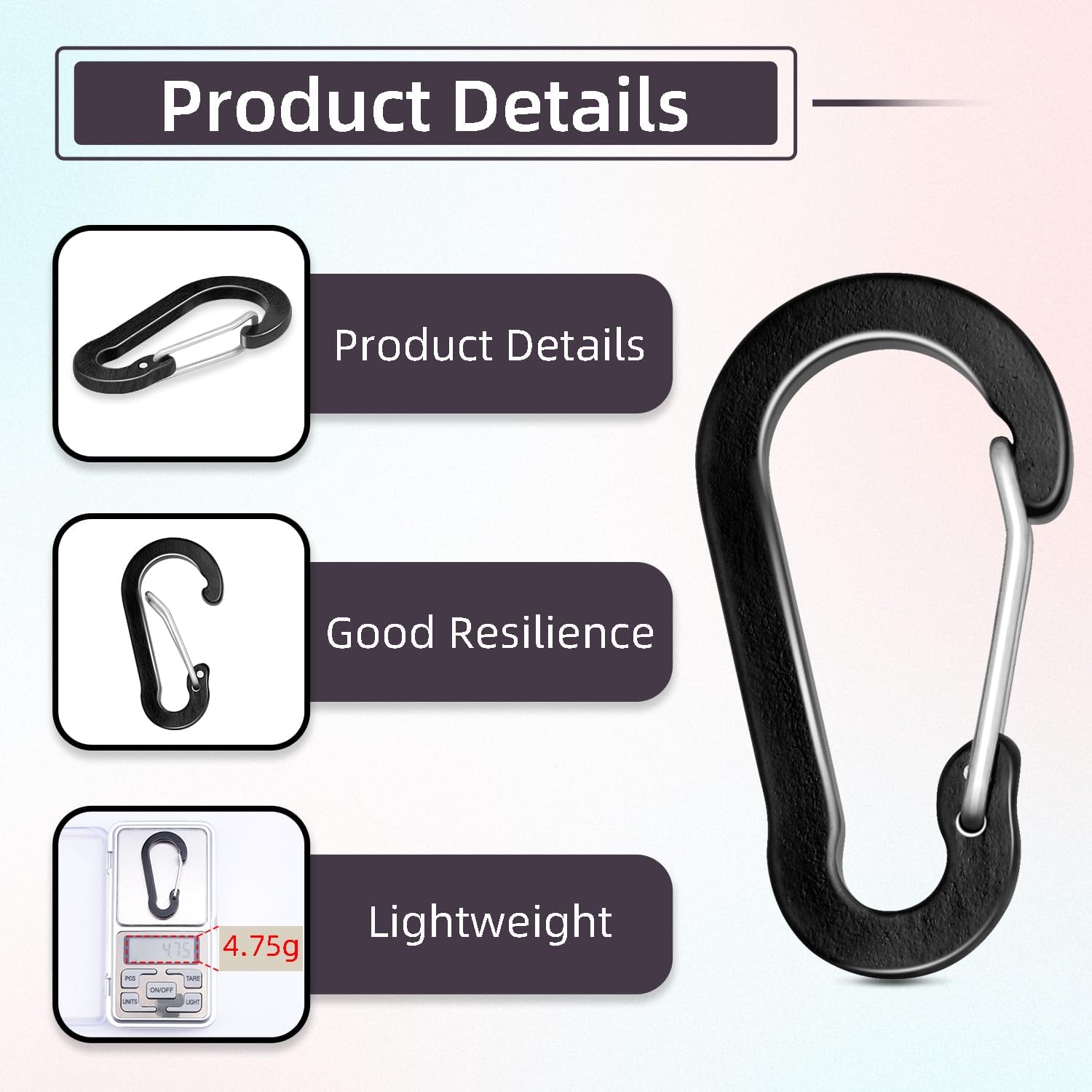 6pcs Aluminum Small Carabiner Clip, 2 Inch Carabiner Keychain Clasp Spring D Ring for Hanging Home KeyRings Hook Paracord Lanyard Keychain Pet Collar Hiking Camping Fishing Accessories (Assorted) - Image 3