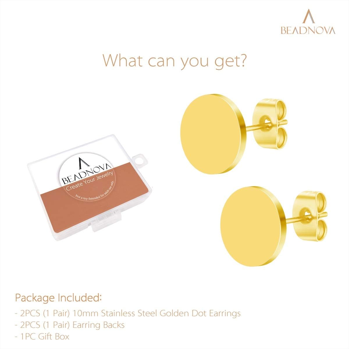 Stud Earrings Flat Post Earrings Circle Piercing Disc Stainless Dot Earrings for Women (2-10mm, Gold, 1-3 Pairs) - Image 2