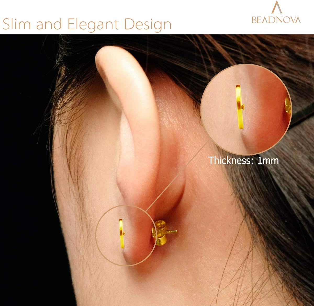 Stud Earrings Flat Post Earrings Circle Piercing Disc Stainless Dot Earrings for Women (2-10mm, Gold, 1-3 Pairs) - Image 5