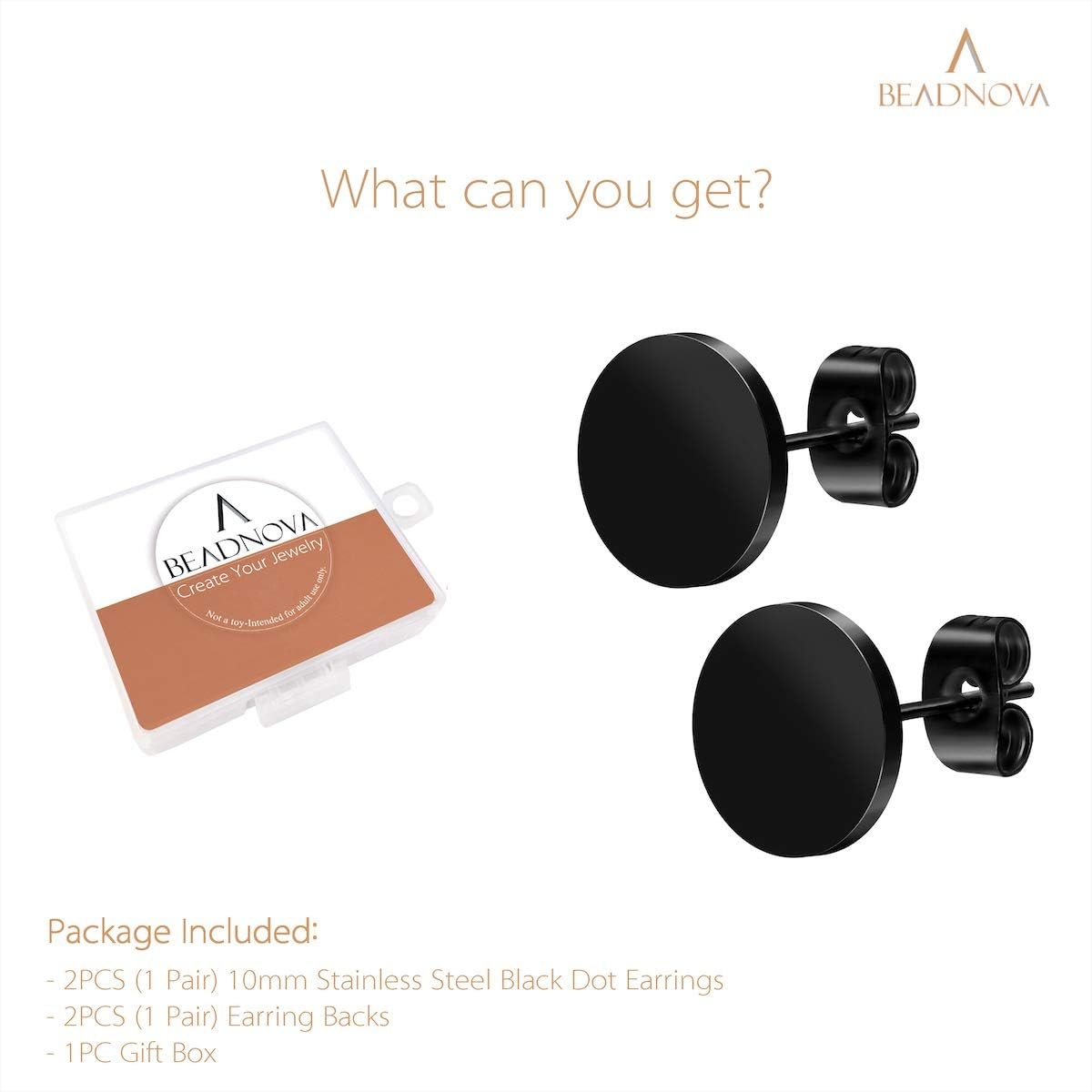 Stainless Steel Stud Earrings Flat Circle Dot Earrings Fake Plugs Black Stud Piercing Post Earrings Fake Gauges for Men (2-10mm, Black, 1-3 pairs) - Image 2