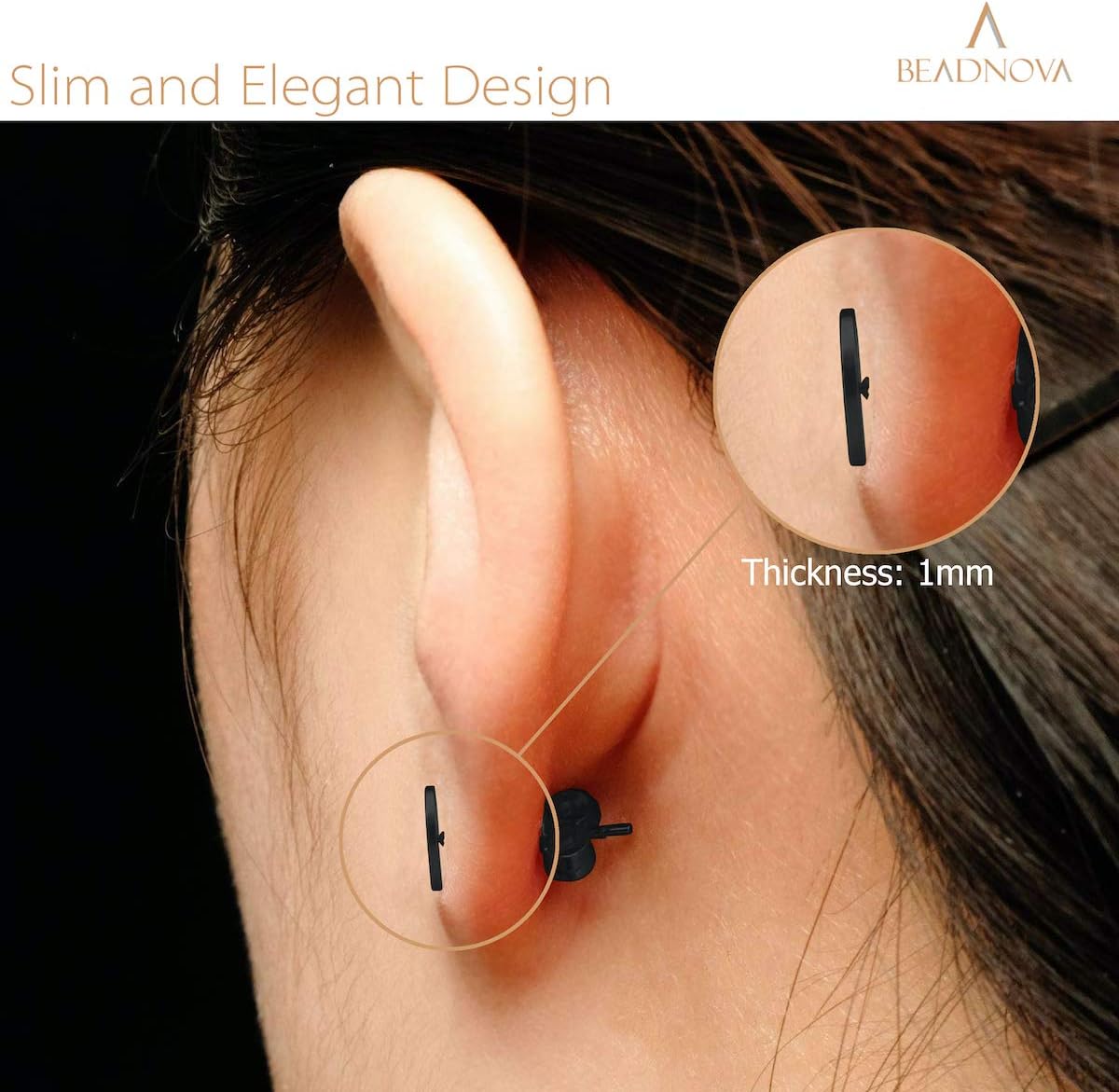 Stainless Steel Stud Earrings Flat Circle Dot Earrings Fake Plugs Black Stud Piercing Post Earrings Fake Gauges for Men (2-10mm, Black, 1-3 pairs) - Image 5