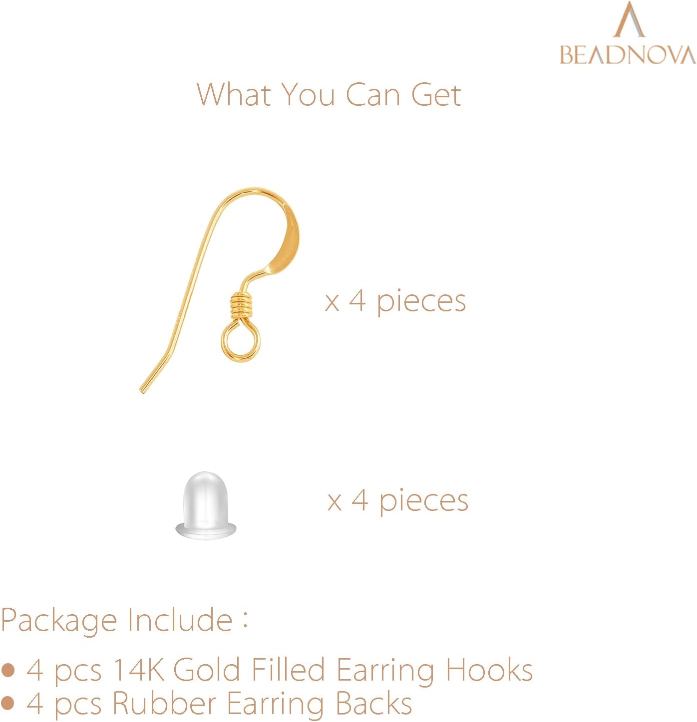 Earring Hooks 4pcs 14k Gold Filled Earring Kits with Rubber Backs Ear Wire Hook for Jewelry Making DIY Ear Post Supplies (4pcs Earwires and 4 pcs Backs) - Image 3