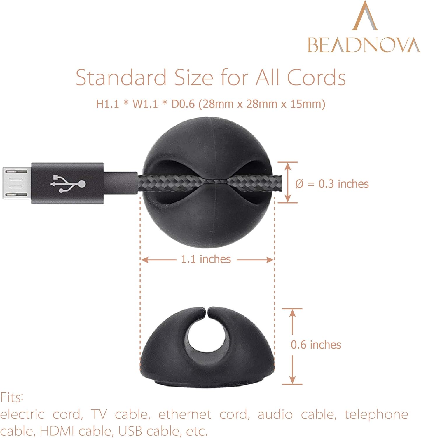 Cable Clips Cord Organizer Cable Management Wire Cord Holder 1 Slots Adhesive Wire Holder for Car Charging Accessory PC Office Home (Black, 8 pcs) - Image 3