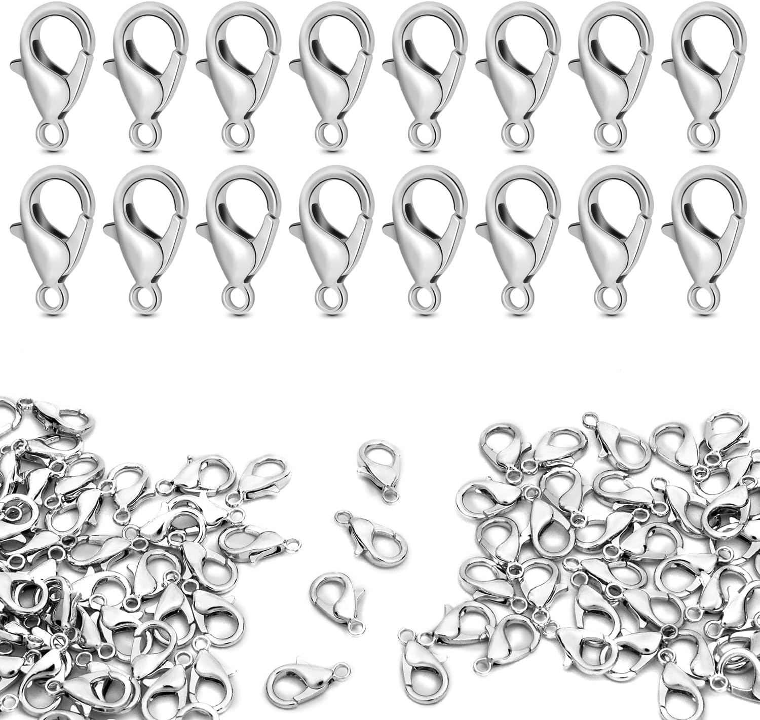 CooBigo 120pcs 12mm Lobster Clasps, Tiny Metal Alloy Lobster Claw Clasps for Necklace Bracelets Clip, Keychain Ring, Jewelry Making Accessories (Silver) - Image 1