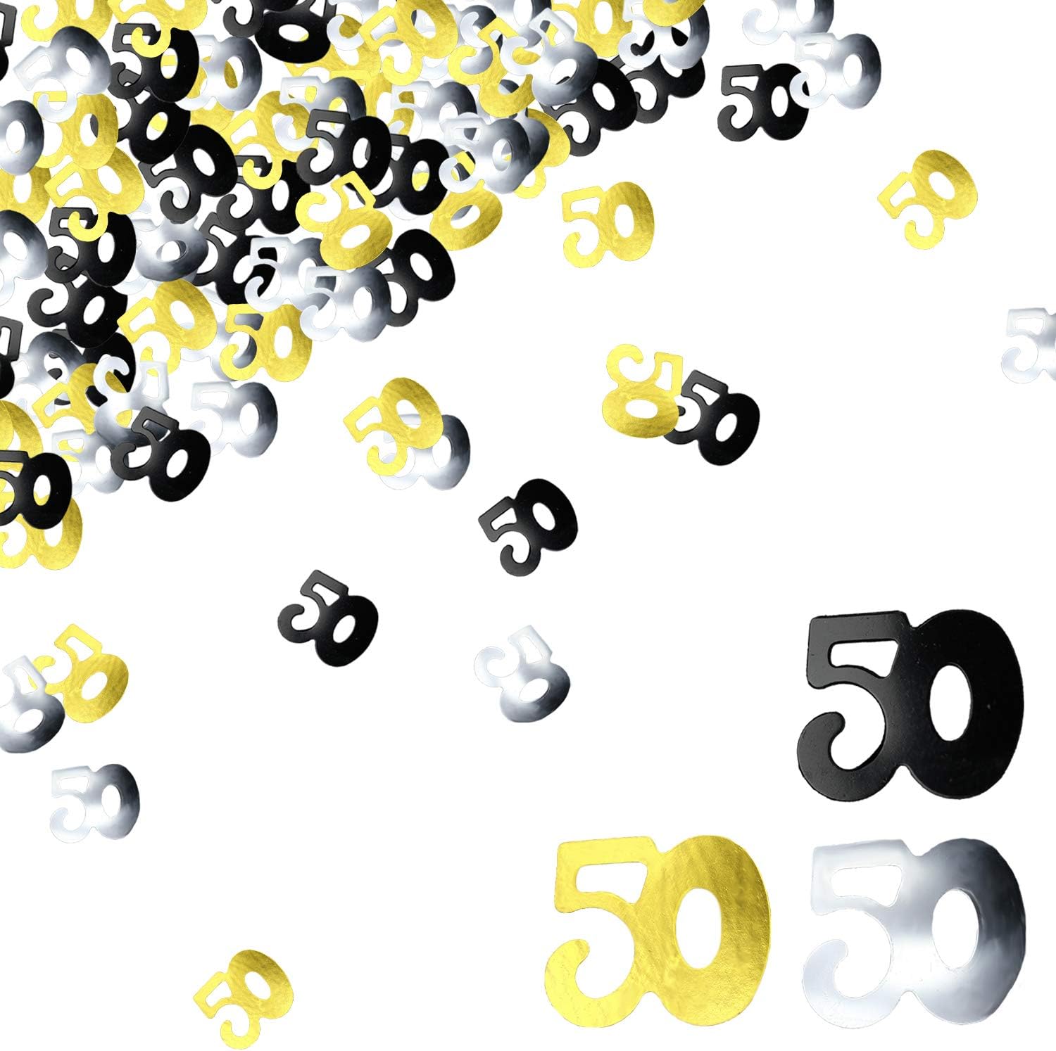 50th Birthday Confetti Fifty Years Old 50 Anniversary Number Confetti for Birthday Party Decor Wedding Table Decoration (1oz, Gold Silver Black Mix) - Image 1