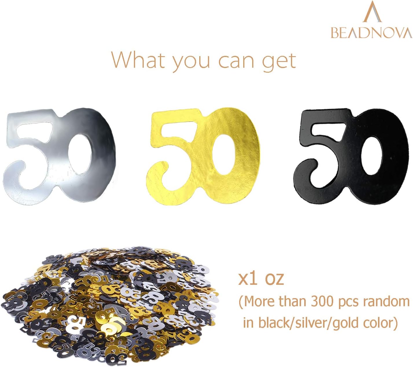 50th Birthday Confetti Fifty Years Old 50 Anniversary Number Confetti for Birthday Party Decor Wedding Table Decoration (1oz, Gold Silver Black Mix) - Image 3
