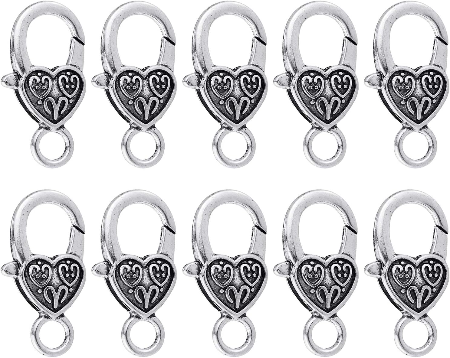 Heart Lobster Claw Clasps 20 Pieces Large Heart Lobster Claw Clasps for Necklaces Bracelet DIY (Silver) - Image 1