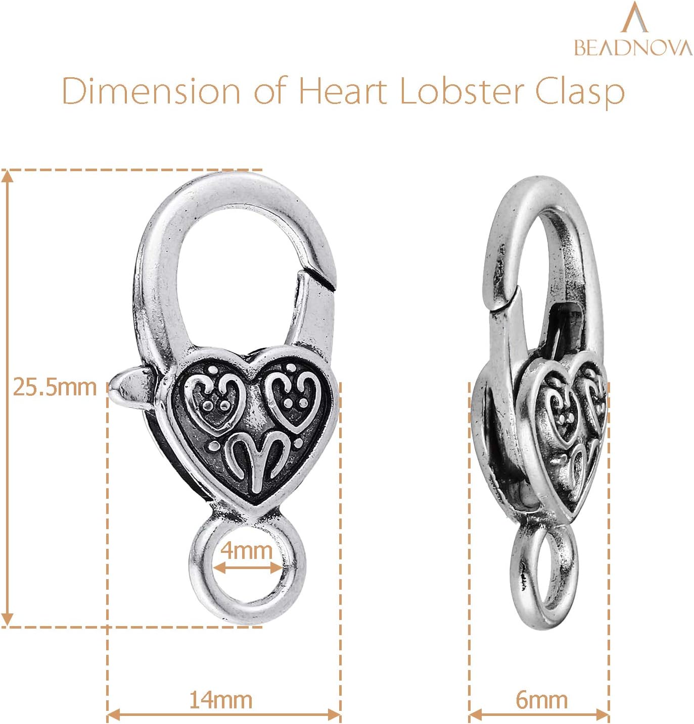 Heart Lobster Claw Clasps 20 Pieces Large Heart Lobster Claw Clasps for Necklaces Bracelet DIY (Silver) - Image 2