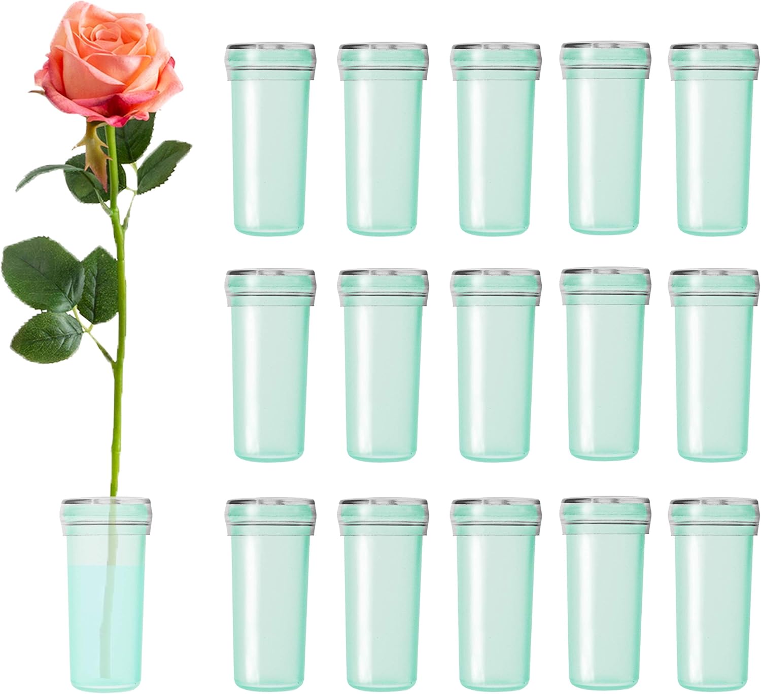 Floral Water Tubes 1.6 Inch Plastic Water Tubes for Floral Flower Vials with Caps for Flower Arrangement Decoration (Green, 20 Pcs) - Image 1