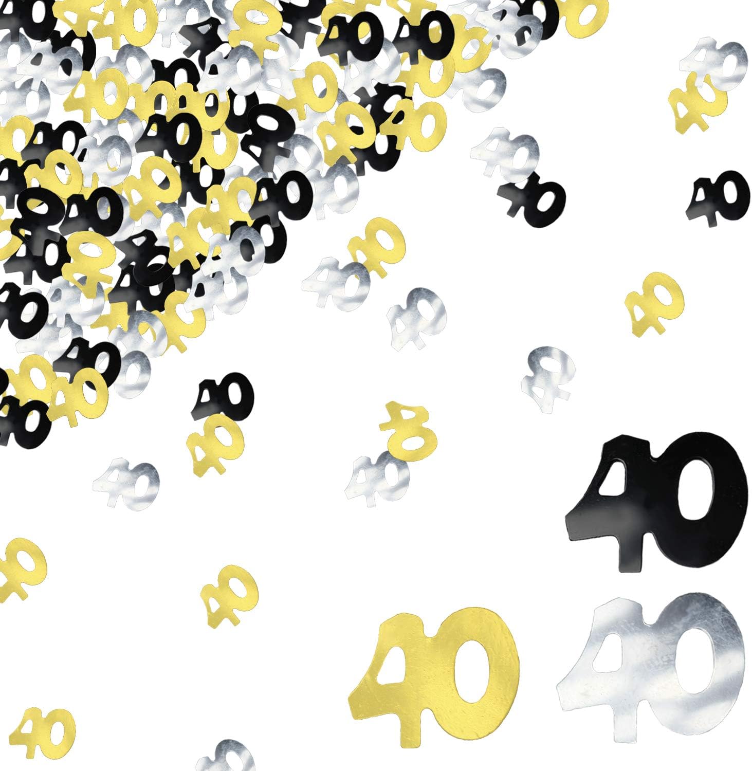 40th Birthday Confetti Forty Years Old 40 Anniversary Number Confetti for Birthday Party Decor Wedding Table Decoration (1oz, Gold Silver Black Mix) - Image 1