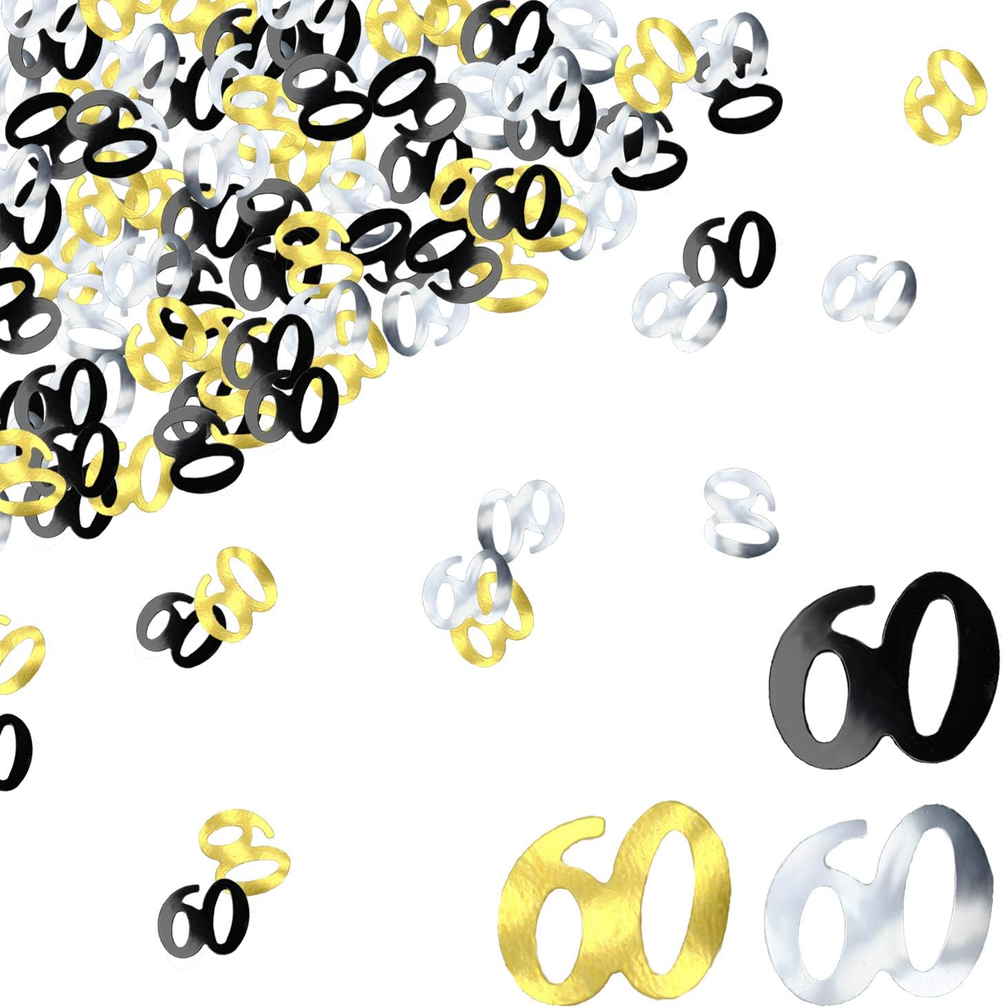 60th Birthday Confetti Sixty Years Old 60 Anniversary Number Confetti for Birthday Party Decor Wedding Table Decoration (1oz, Gold Silver Black Mix) - Image 1