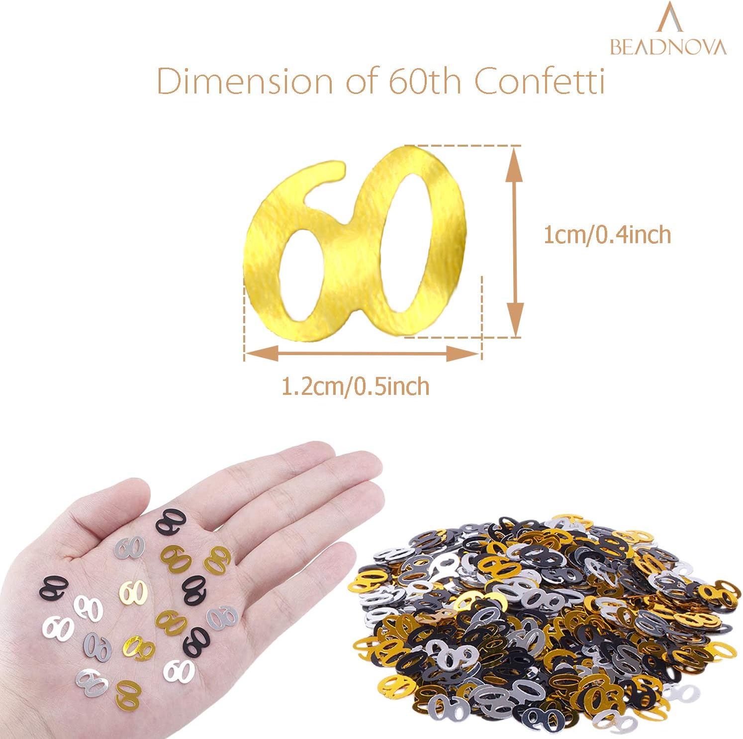 60th Birthday Confetti Sixty Years Old 60 Anniversary Number Confetti for Birthday Party Decor Wedding Table Decoration (1oz, Gold Silver Black Mix) - Image 2