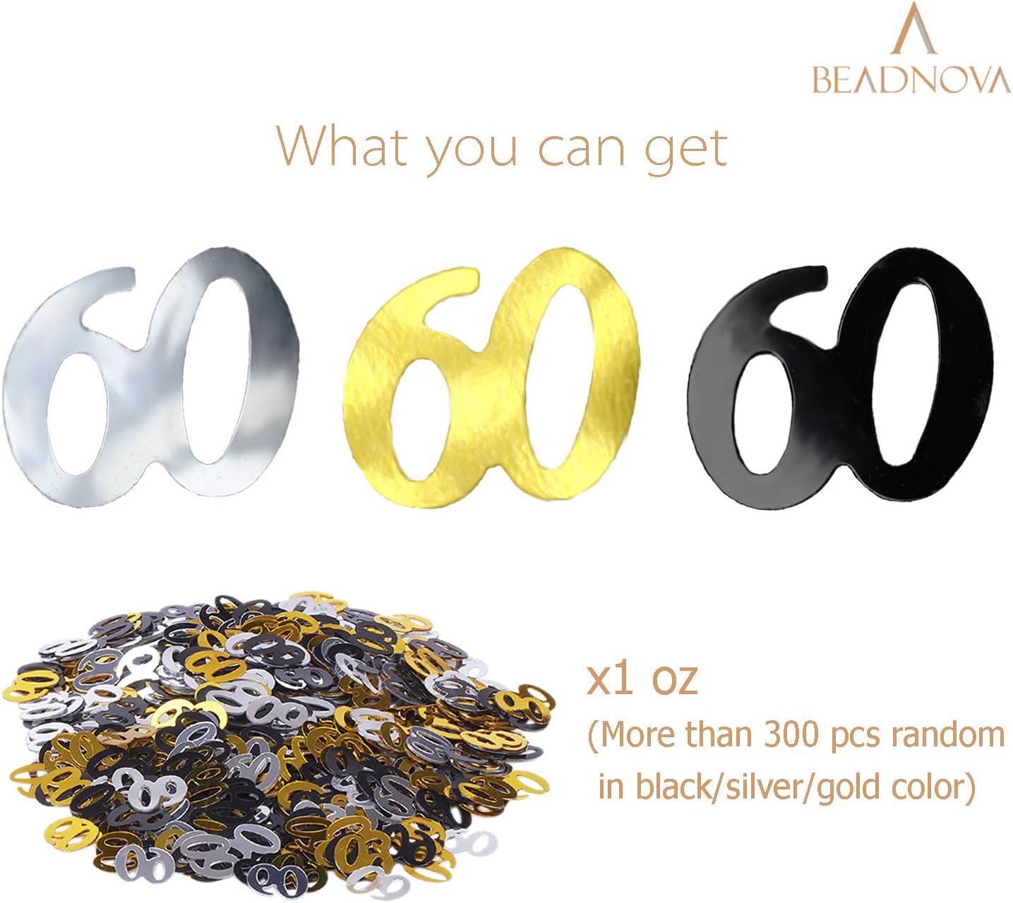 60th Birthday Confetti Sixty Years Old 60 Anniversary Number Confetti for Birthday Party Decor Wedding Table Decoration (1oz, Gold Silver Black Mix) - Image 3