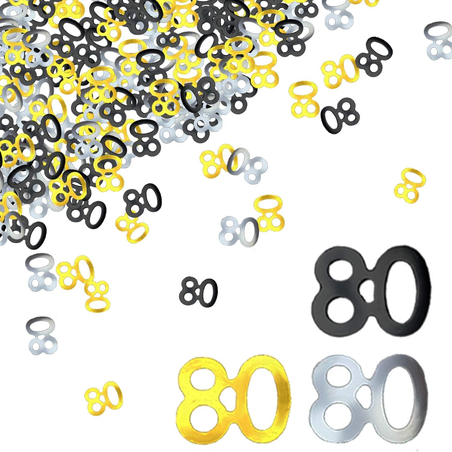 80th Birthday Confetti Eighty Years Old 80 Anniversary Number Confetti for Birthday Party Decor Wedding Table Decoration (1oz, Gold Silver Black Mix) - Image 1