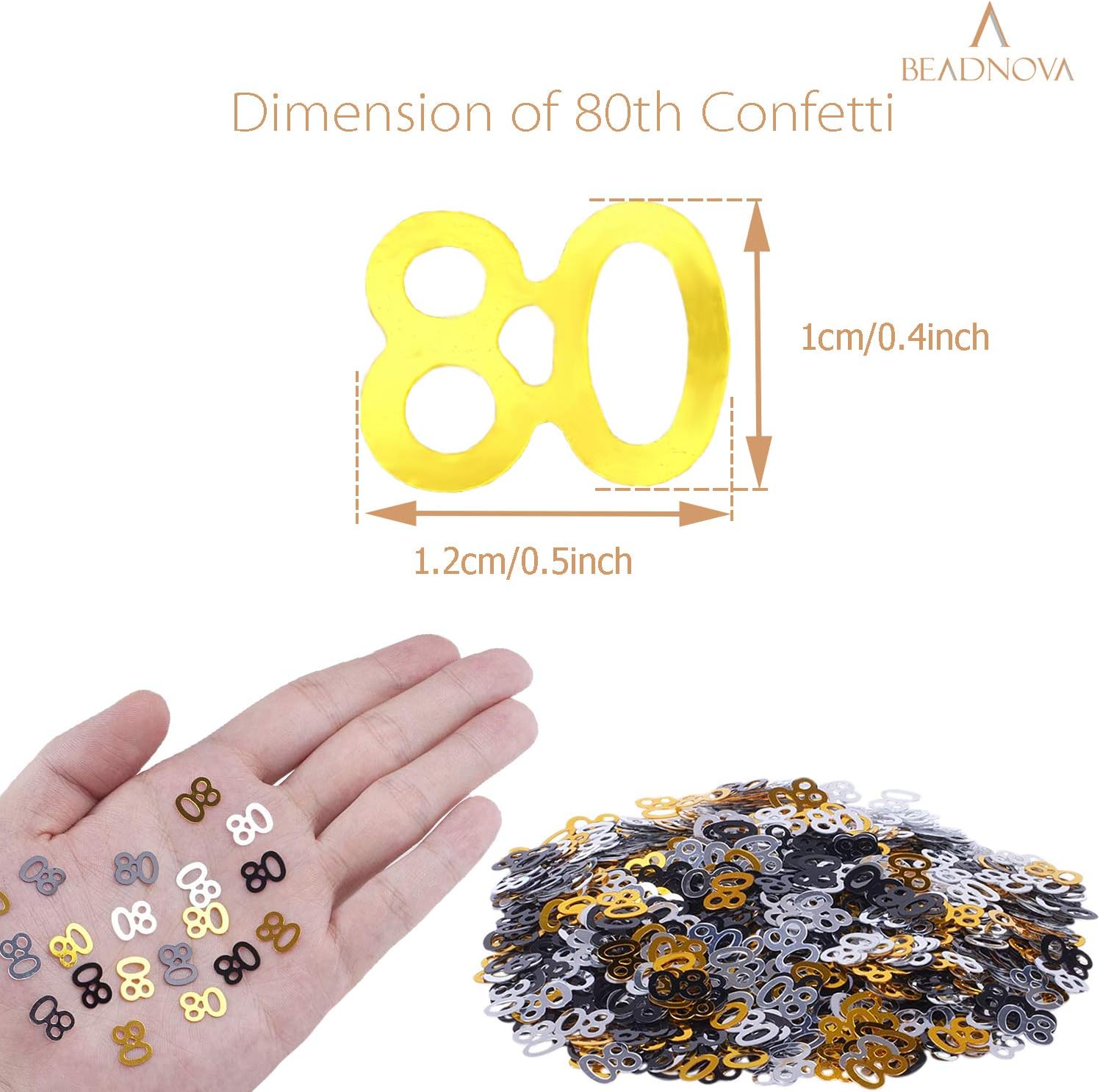 80th Birthday Confetti Eighty Years Old 80 Anniversary Number Confetti for Birthday Party Decor Wedding Table Decoration (1oz, Gold Silver Black Mix) - Image 2