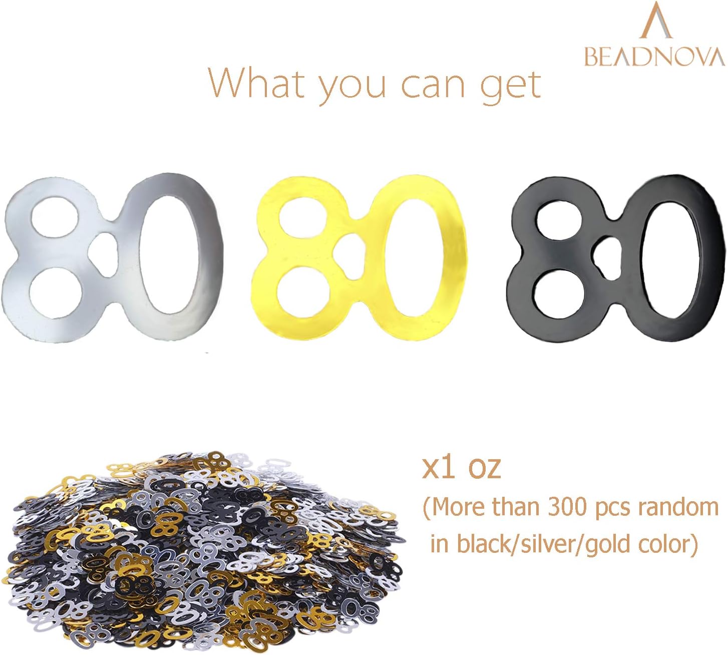 80th Birthday Confetti Eighty Years Old 80 Anniversary Number Confetti for Birthday Party Decor Wedding Table Decoration (1oz, Gold Silver Black Mix) - Image 3