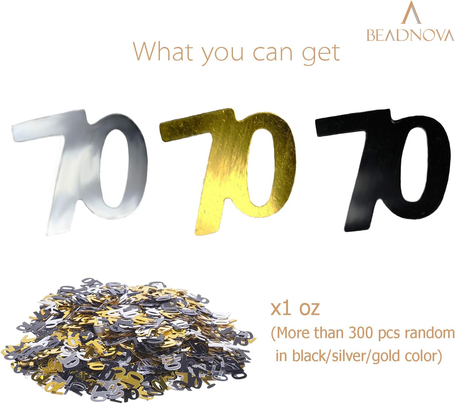 70th Birthday Confetti Seventy Years Old 70 Anniversary Number Confetti for Birthday Party Decor Wedding Table Decoration (1oz, Gold Silver Black Mix) - Image 3