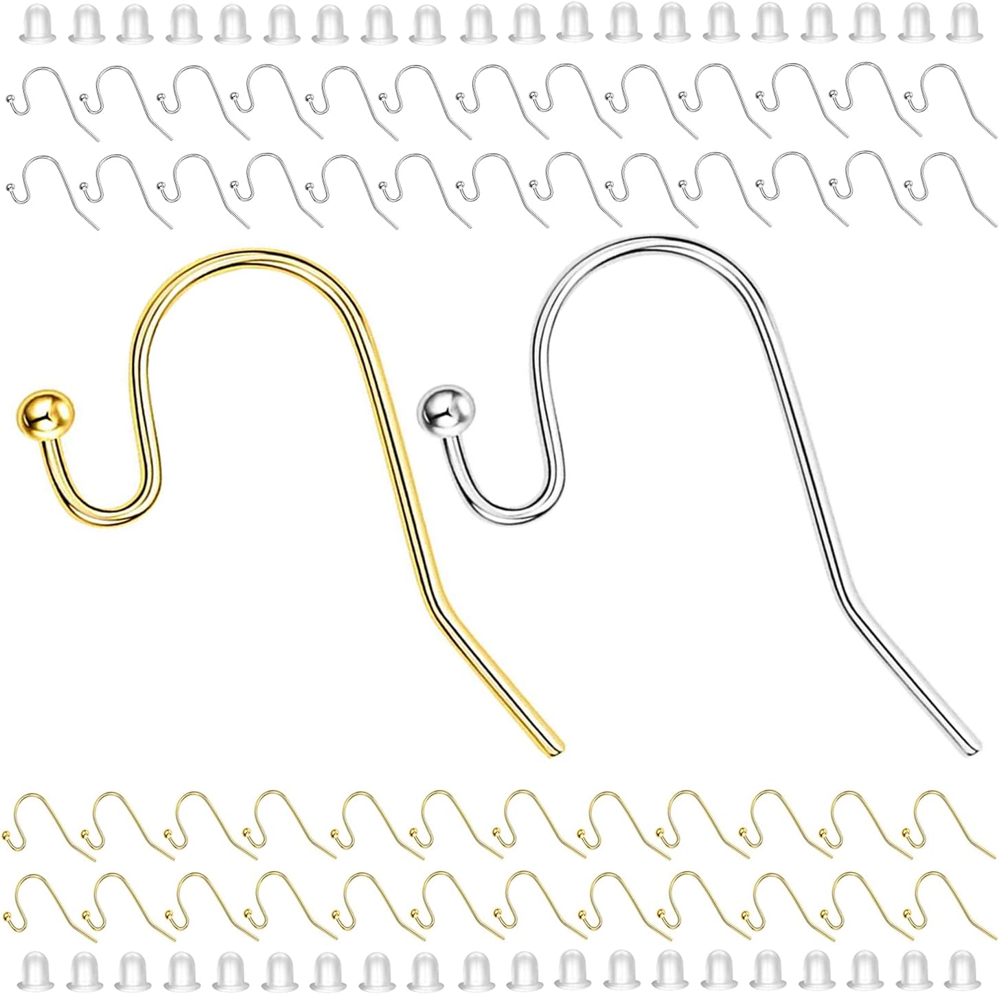 Earring Hooks 100pcs Mix Color Ball Dot Ear Wire with Rubber Backs Earwire for Jewelry Making Earring Supplies (50pcs Ear Wire Each Color and 100pcs Backs, Total 200pcs) - Image 1