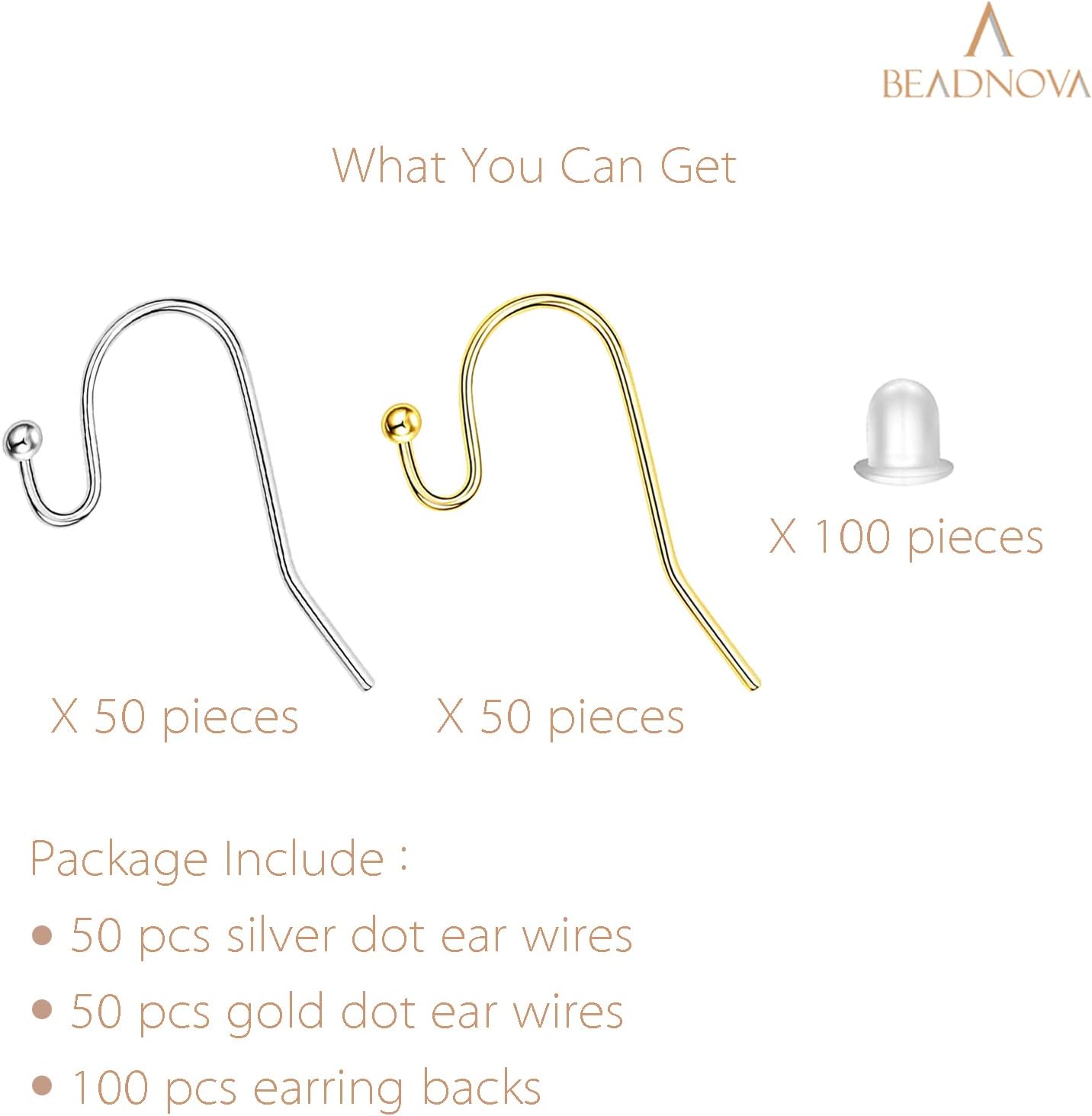 Earring Hooks 100pcs Mix Color Ball Dot Ear Wire with Rubber Backs Earwire for Jewelry Making Earring Supplies (50pcs Ear Wire Each Color and 100pcs Backs, Total 200pcs) - Image 3