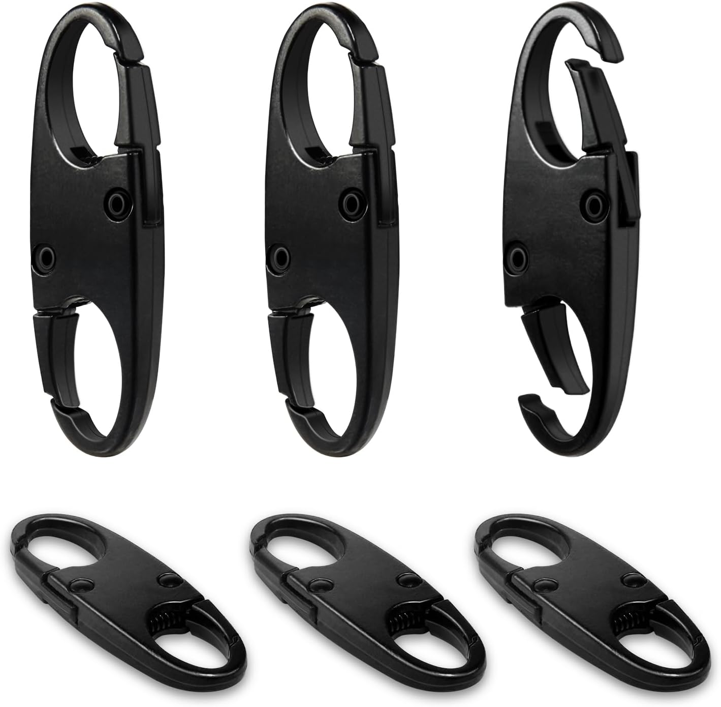 6Pcs Double Opening Lock Zipper Pull Replacement Clips, Small Carabiner Clips, Zipper Locks Anti Theft Deterrent for Bag Luggage Pickpocket Backpack Purse Travel Suitcase (Black) - Image 1