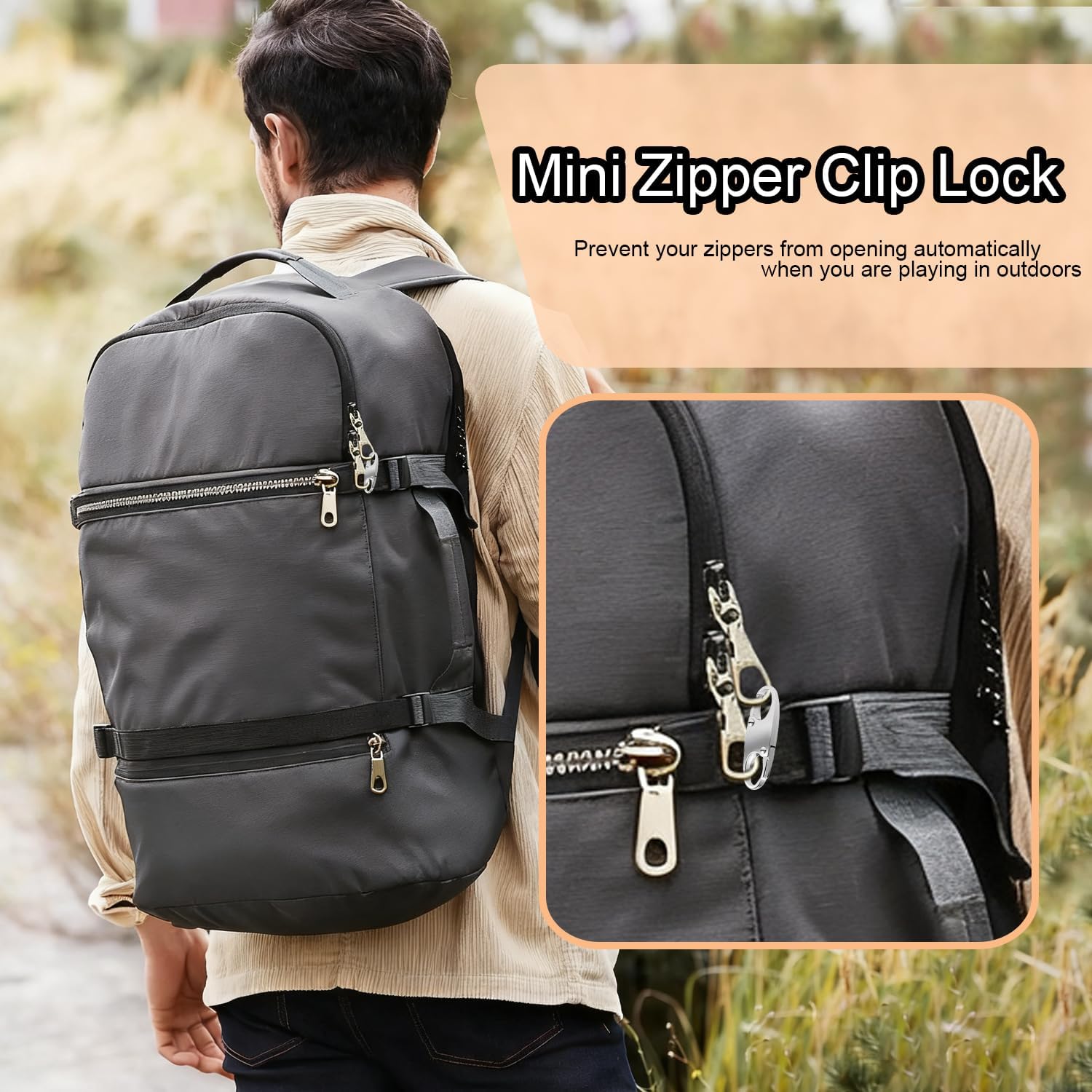 6Pcs Double Opening Lock Zipper Pull Replacement Clips, Small Carabiner Clips, Zipper Locks Anti Theft Deterrent for Bag Luggage Pickpocket Backpack Purse Travel Suitcase (Black) - Image 6