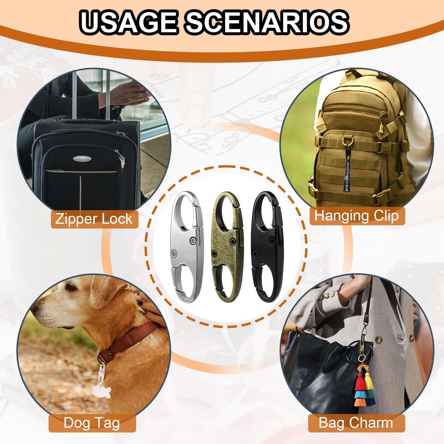 6Pcs Double Opening Lock Zipper Pull Replacement Clips, Small Carabiner Clips, Zipper Locks Anti Theft Deterrent for Bag Luggage Pickpocket Backpack Purse Travel Suitcase (Black) - Image 7