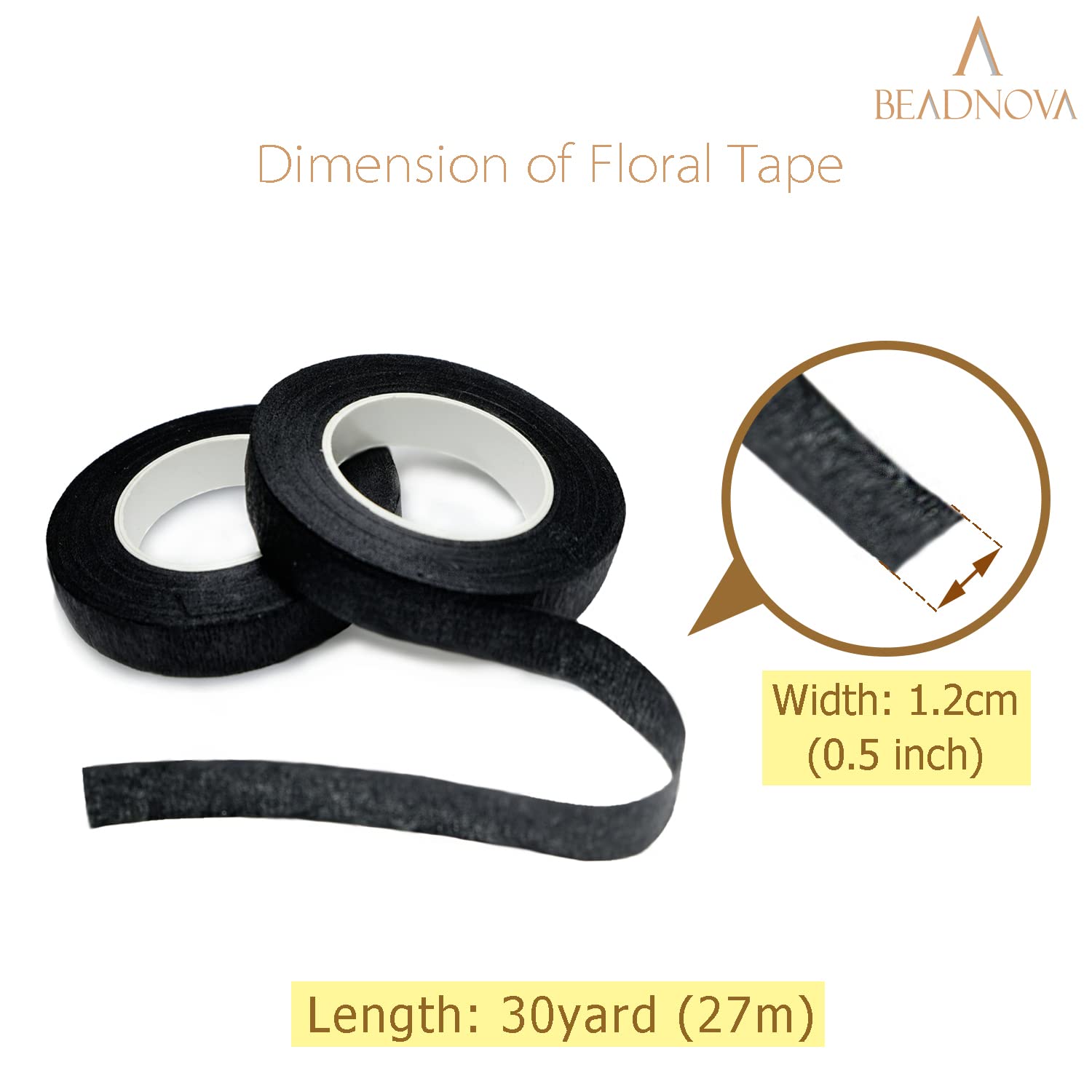 Floral Tape 1/2inch Black Flower Tape for Bouquets Floral Arranging Stem Wrap Craft (Black 2roll, Total 60yards) - Image 2