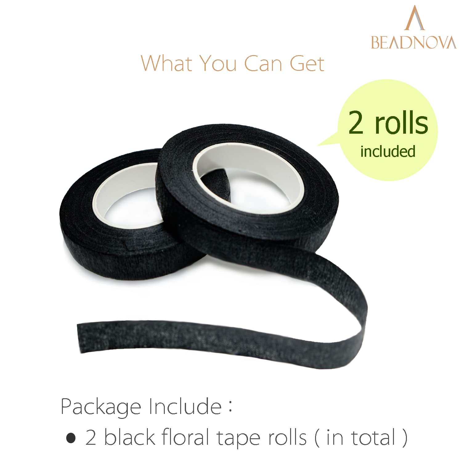 Floral Tape 1/2inch Black Flower Tape for Bouquets Floral Arranging Stem Wrap Craft (Black 2roll, Total 60yards) - Image 3