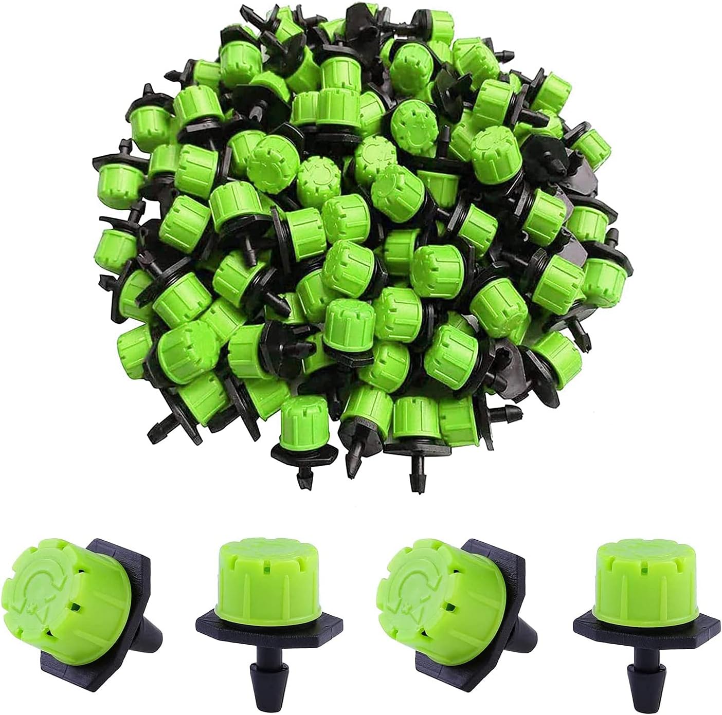 Drip Irrigation Emitters 50 Pcs Irrigation Drippers 360 Degree System Emitters Sprinklers Drippers for Drip 1/4 Inch Tube Gardening (Green) - Image 1