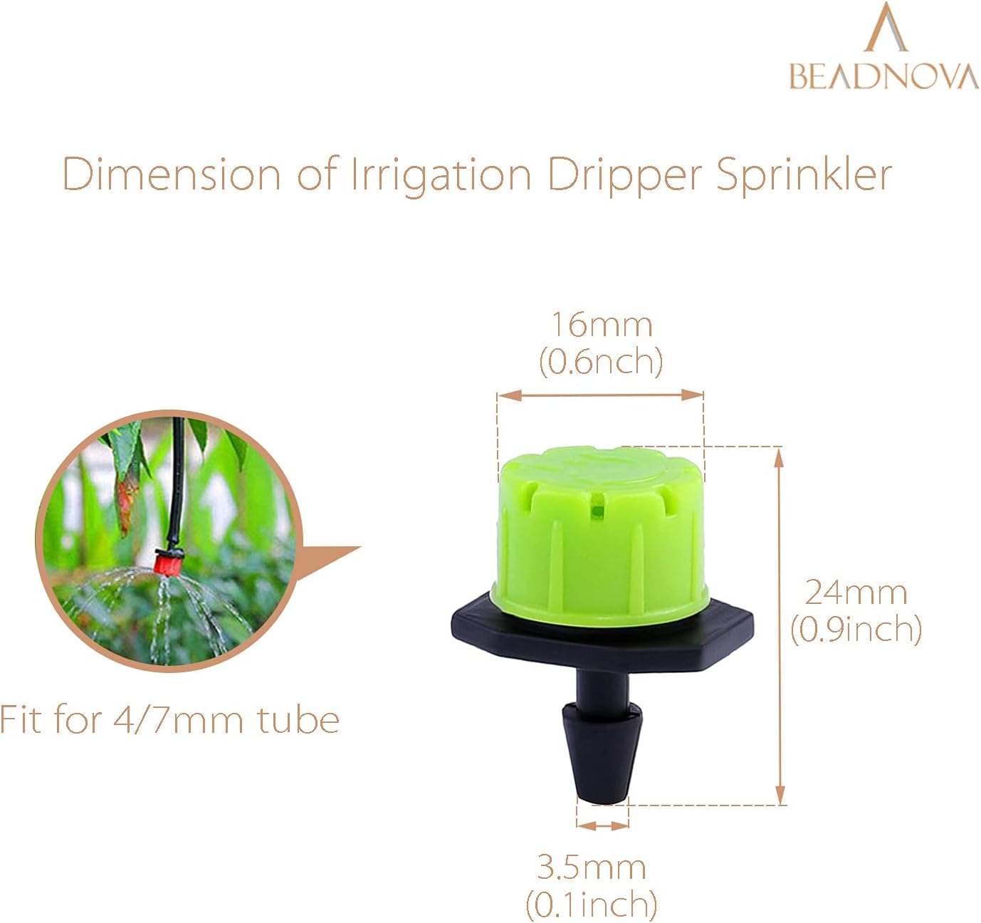 Drip Irrigation Emitters 50 Pcs Irrigation Drippers 360 Degree System Emitters Sprinklers Drippers for Drip 1/4 Inch Tube Gardening (Green) - Image 2