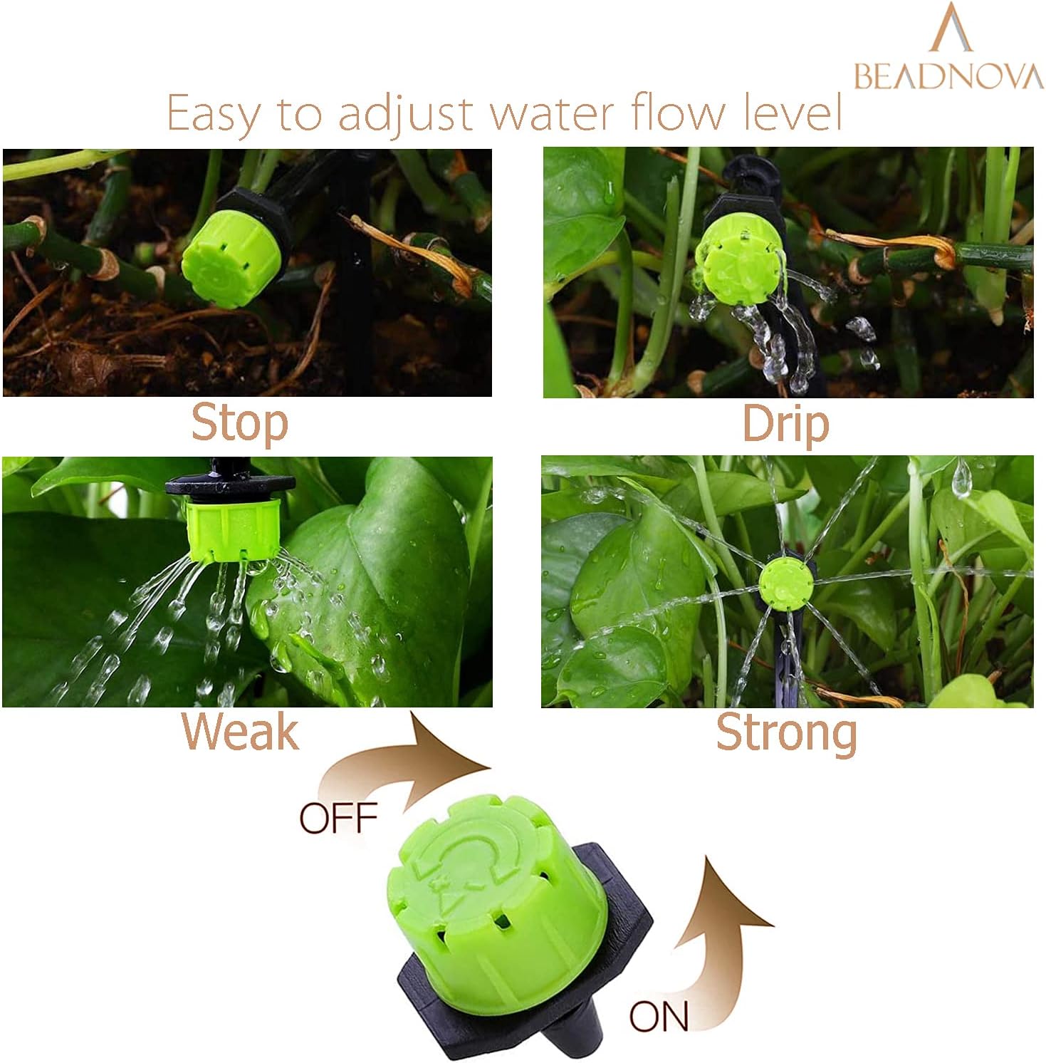 Drip Irrigation Emitters 50 Pcs Irrigation Drippers 360 Degree System Emitters Sprinklers Drippers for Drip 1/4 Inch Tube Gardening (Green) - Image 4