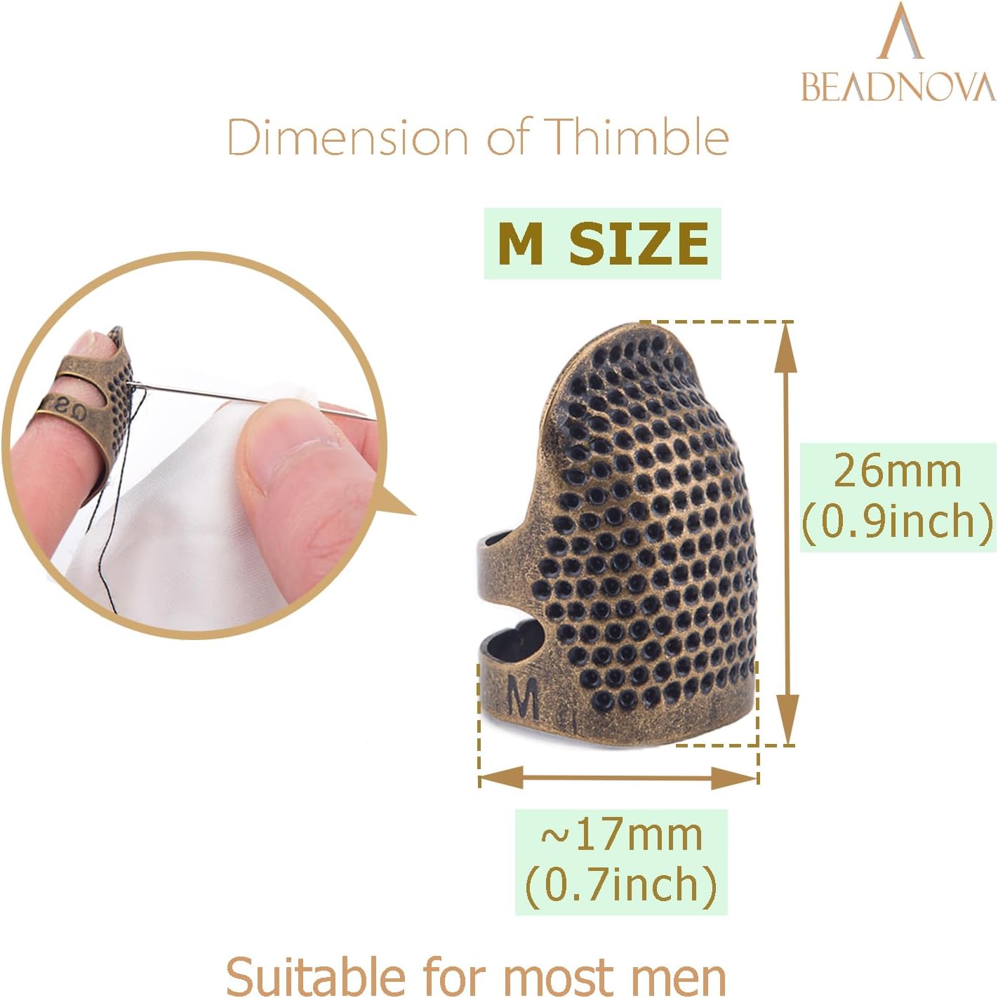 Sewing Thimbles for Hand Embroidery Knitting Thimble Adjtable Metal Sewing Finger Protector for Hand Sewing Quilting Craft Accessories DIY Sewing Tools (Size M, 2 Pcs) - Image 2