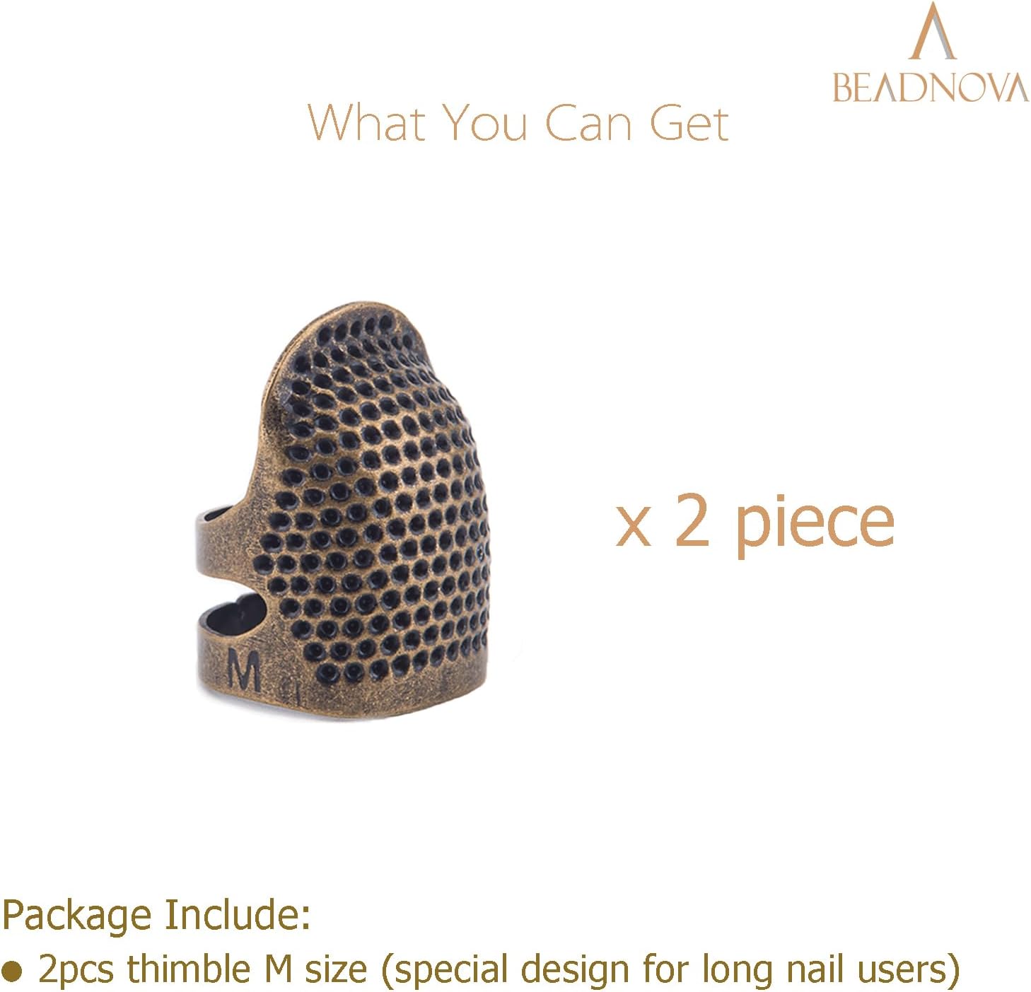 Sewing Thimbles for Hand Embroidery Knitting Thimble Adjtable Metal Sewing Finger Protector for Hand Sewing Quilting Craft Accessories DIY Sewing Tools (Size M, 2 Pcs) - Image 3