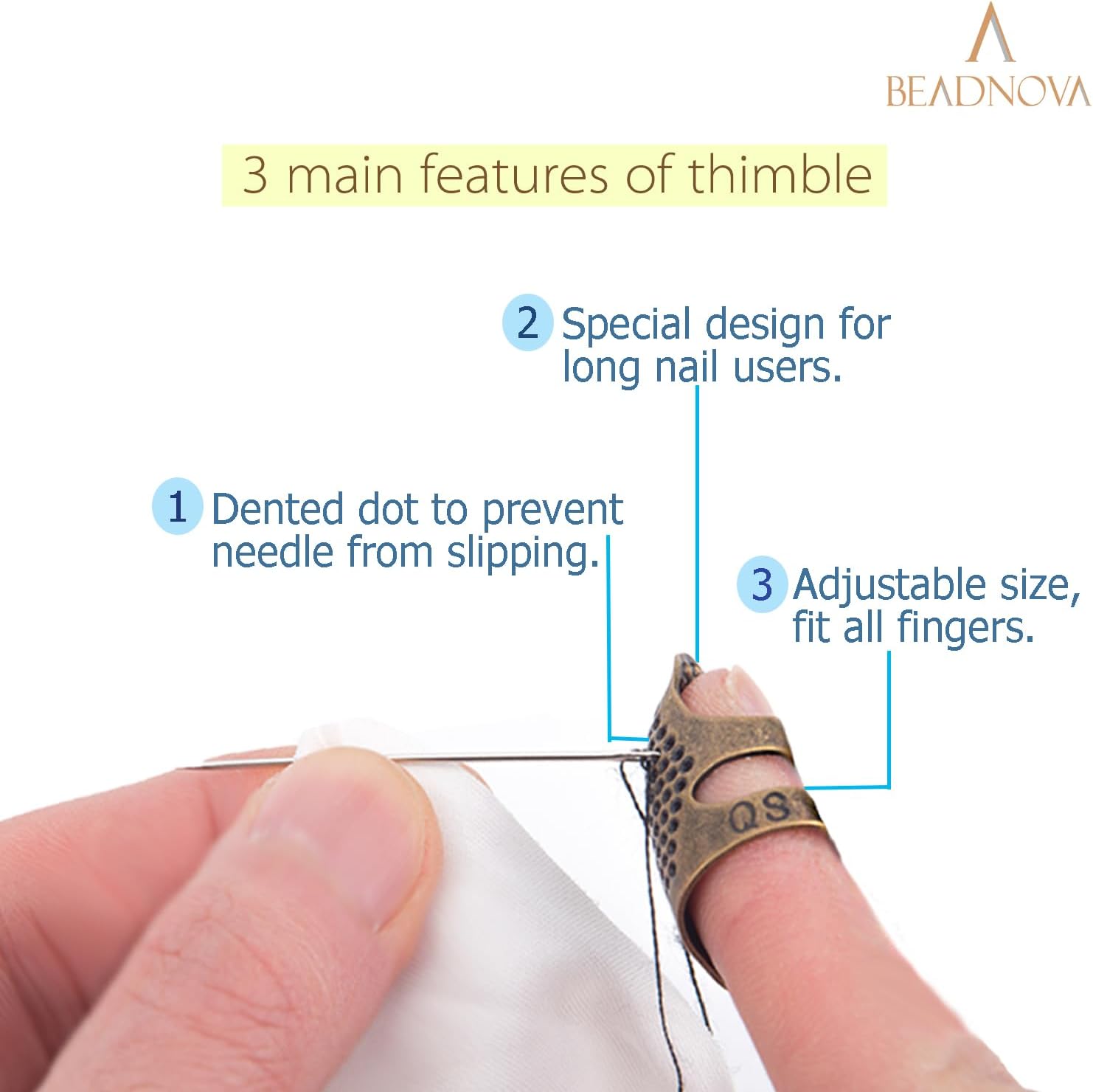 Sewing Thimbles for Hand Embroidery Knitting Thimble Adjtable Metal Sewing Finger Protector for Hand Sewing Quilting Craft Accessories DIY Sewing Tools (Size M, 2 Pcs) - Image 4