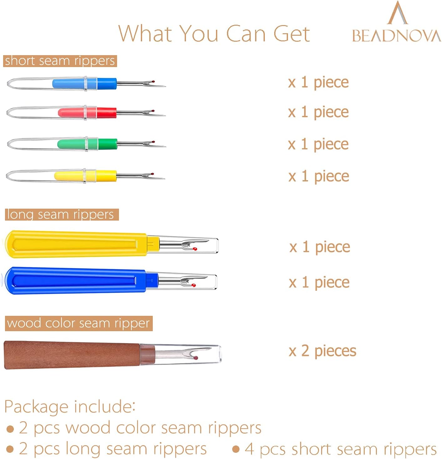 Seam Ripper 8pcs Thread Cutter Stitch Remover Small and Large Thread Remover Stitch Eraser Tag Ripper for Clothes Crafting Embroidery (3 Styles) - Image 3