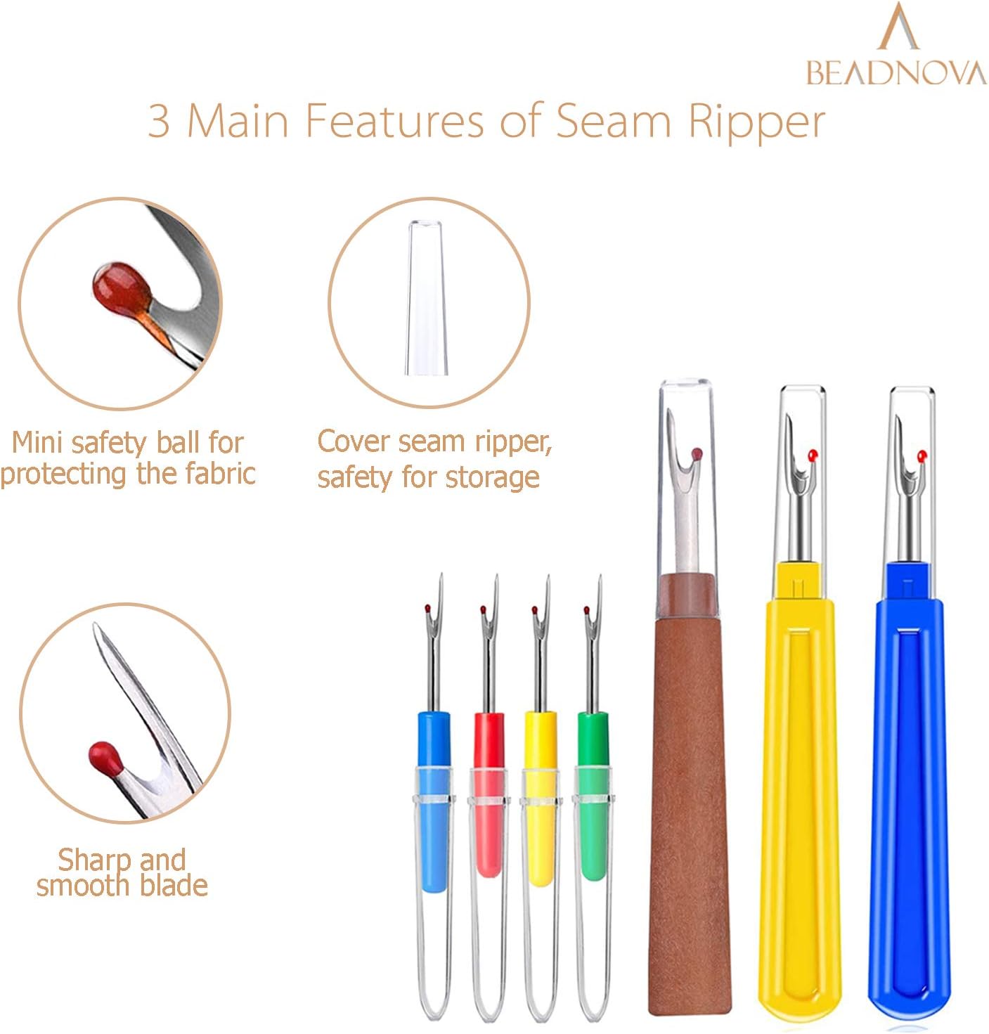Seam Ripper 8pcs Thread Cutter Stitch Remover Small and Large Thread Remover Stitch Eraser Tag Ripper for Clothes Crafting Embroidery (3 Styles) - Image 4