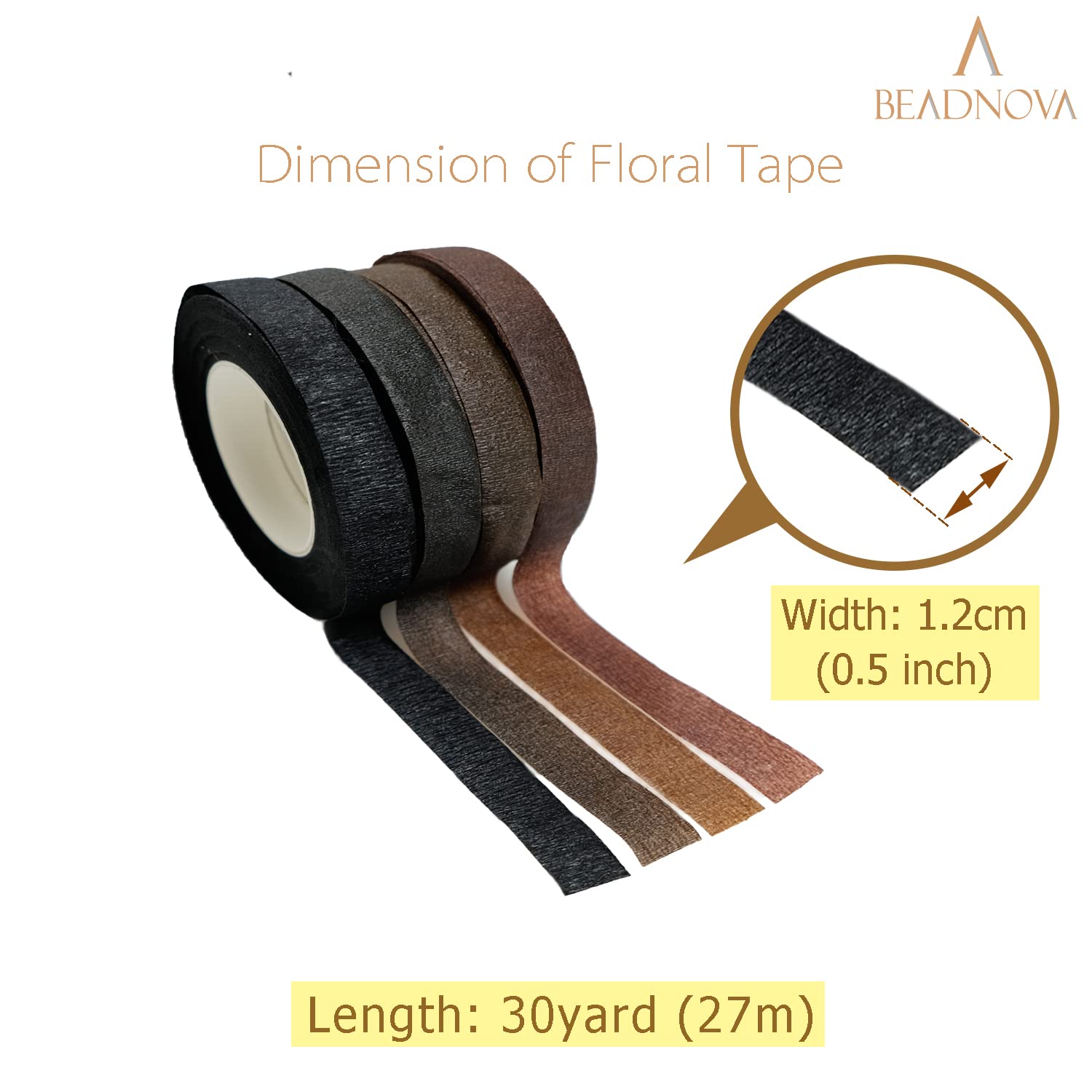 Floral Tape 1/2inch Mix Brown Black Flower Tape for Bouquets Floral Arranging Stem Wrap Craft (4 Colors Mix, Total 120yards) - Image 2