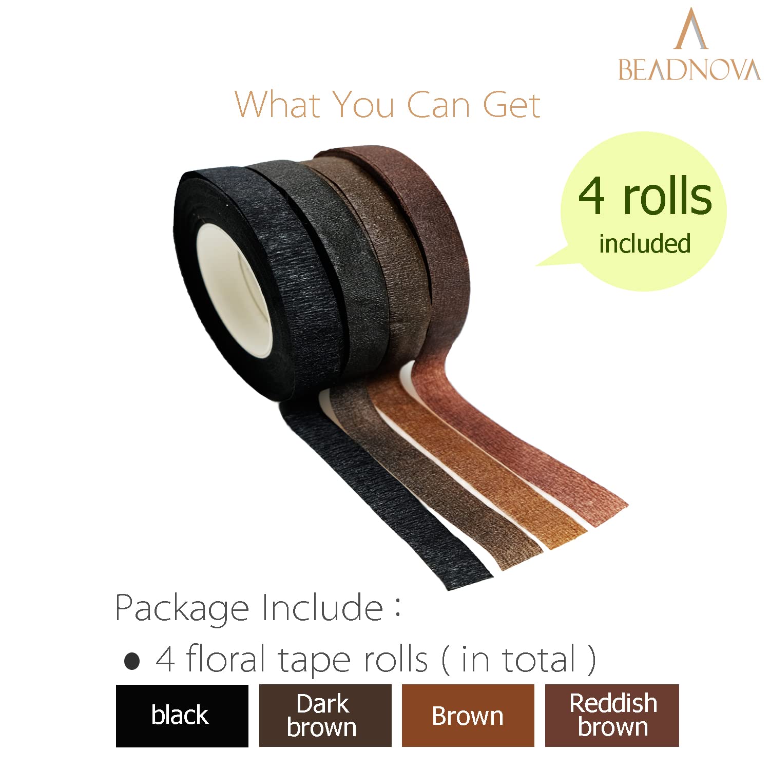 Floral Tape 1/2inch Mix Brown Black Flower Tape for Bouquets Floral Arranging Stem Wrap Craft (4 Colors Mix, Total 120yards) - Image 3