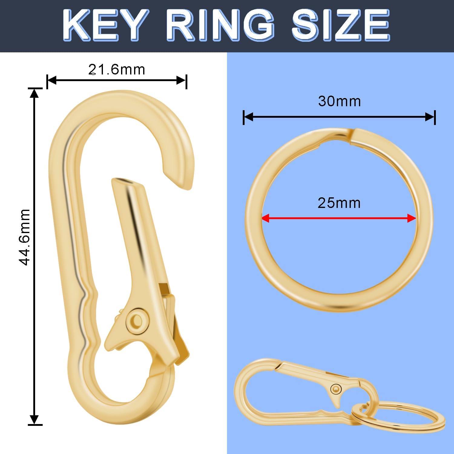 4Pack Small Keychain Rings, Metal Key Carabiner Clip, Mini EDC Key Ring Chain Holder Organizer for Purse Charm Hook, Car Keychain, Paracord Keychain Lanyard, Men and Women Key Fob (Light Gold) - Image 2