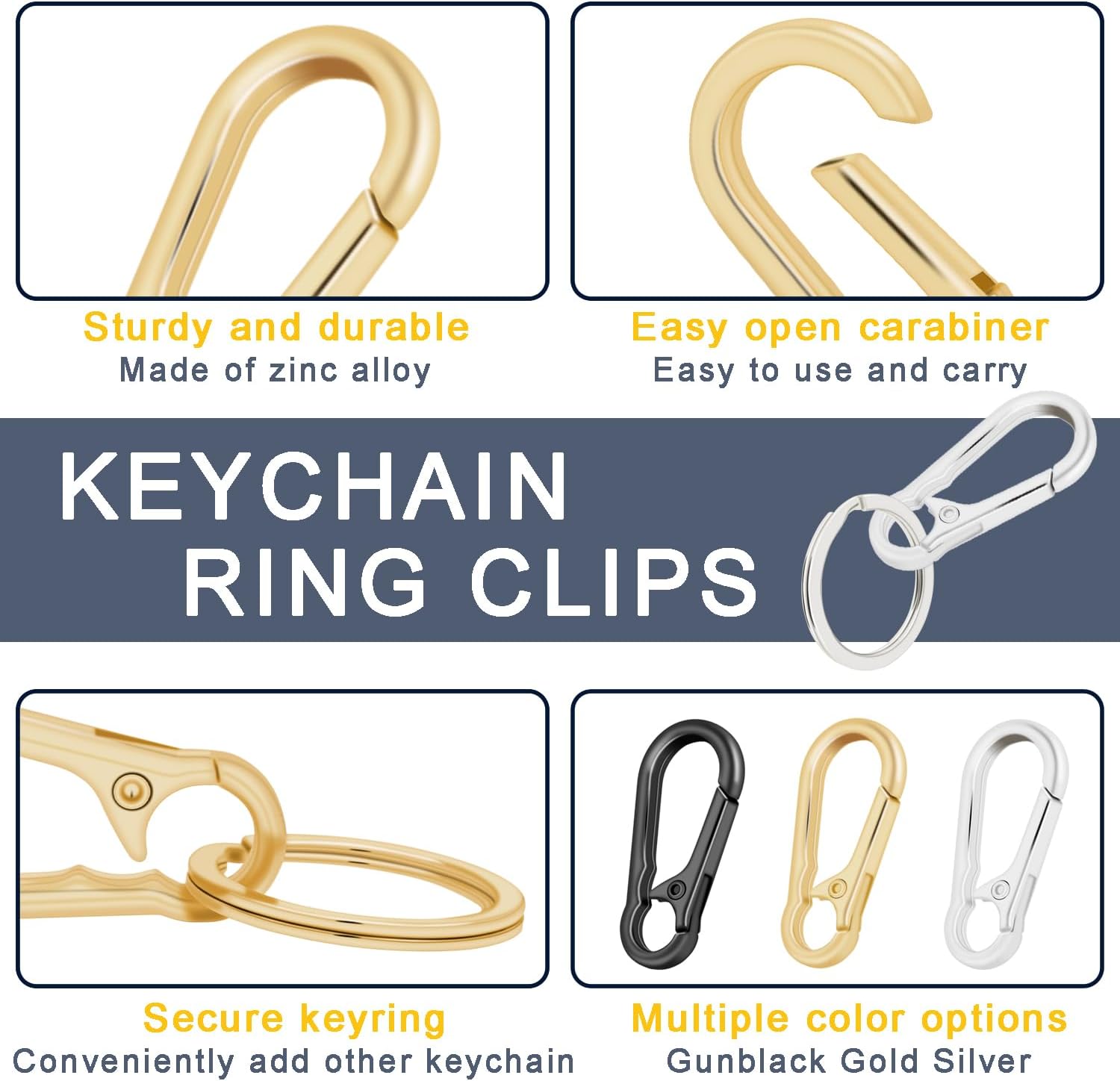 4Pack Small Keychain Rings, Metal Key Carabiner Clip, Mini EDC Key Ring Chain Holder Organizer for Purse Charm Hook, Car Keychain, Paracord Keychain Lanyard, Men and Women Key Fob (Light Gold) - Image 5
