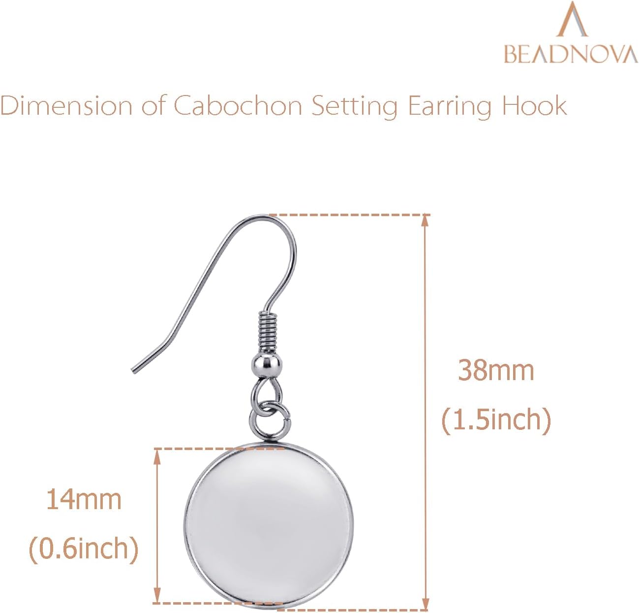 Earring Kit 30pcs Blank Ear Wire Hook 14mm Stainless Steel Cabochon Setting Earring Bezel with Rubber Backs for Cabochon Resin DIY Earwire Making (14mm, 30pcs) - Image 2