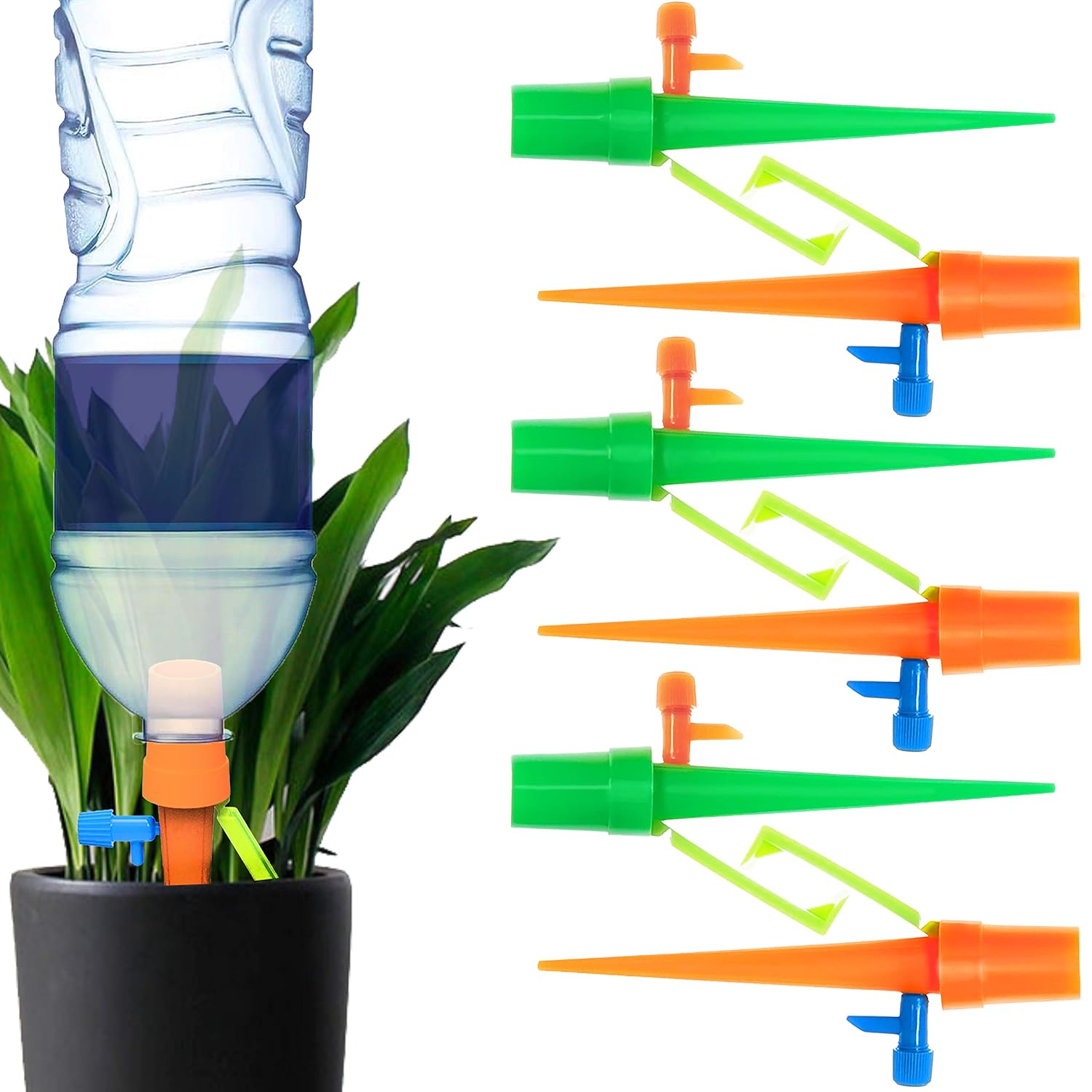 Plant Self Watering Spikes Automatic Irrigation Equipment Adjtable Self Watering Spikes for Plants with Slow Release Control Valve (Orange Green, 6pcs) - Image 1