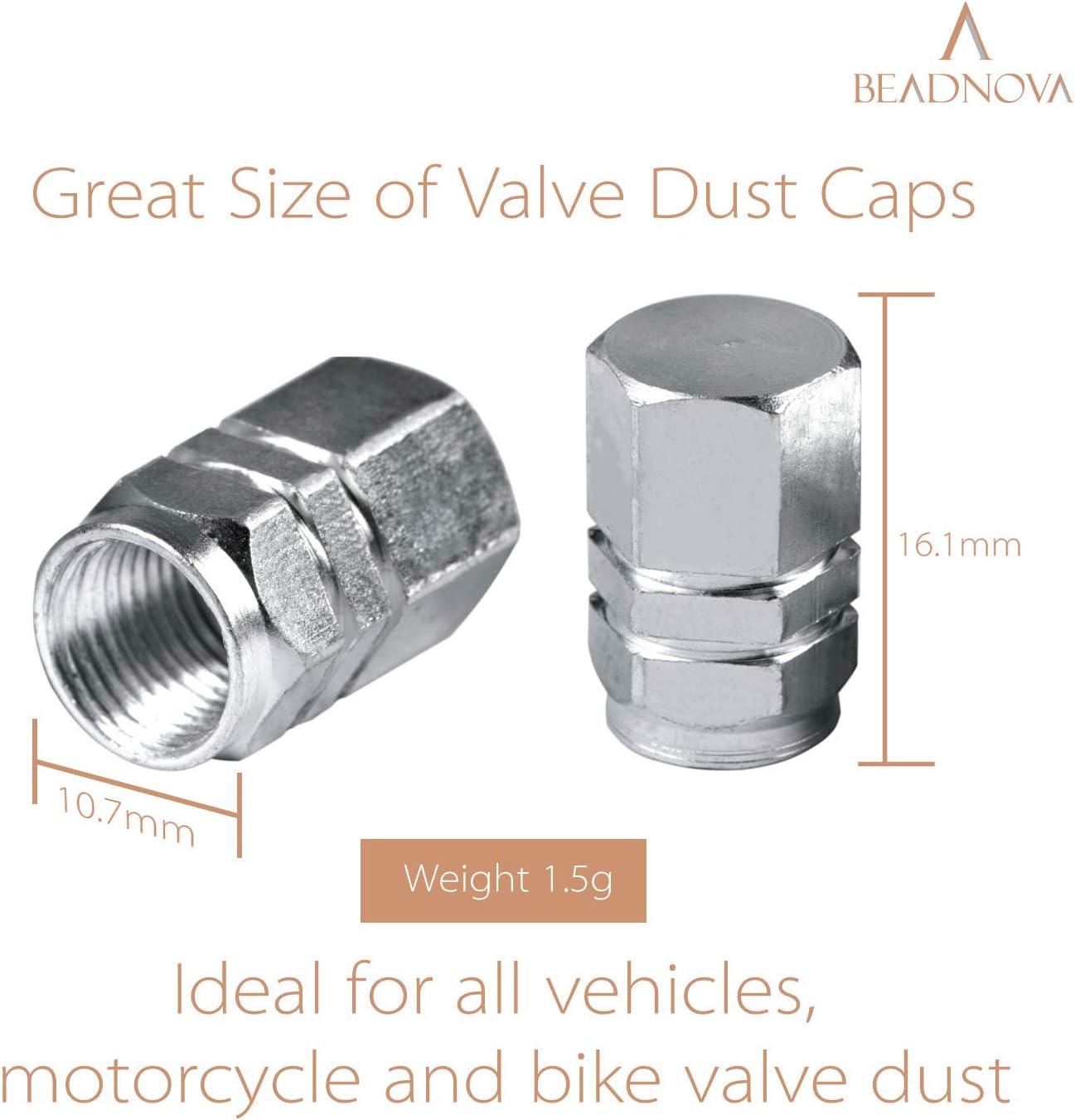 Valve Stem Caps Aluminum Chrome Caps for Tires Valve (12pcs Pack,Silver) - Image 2