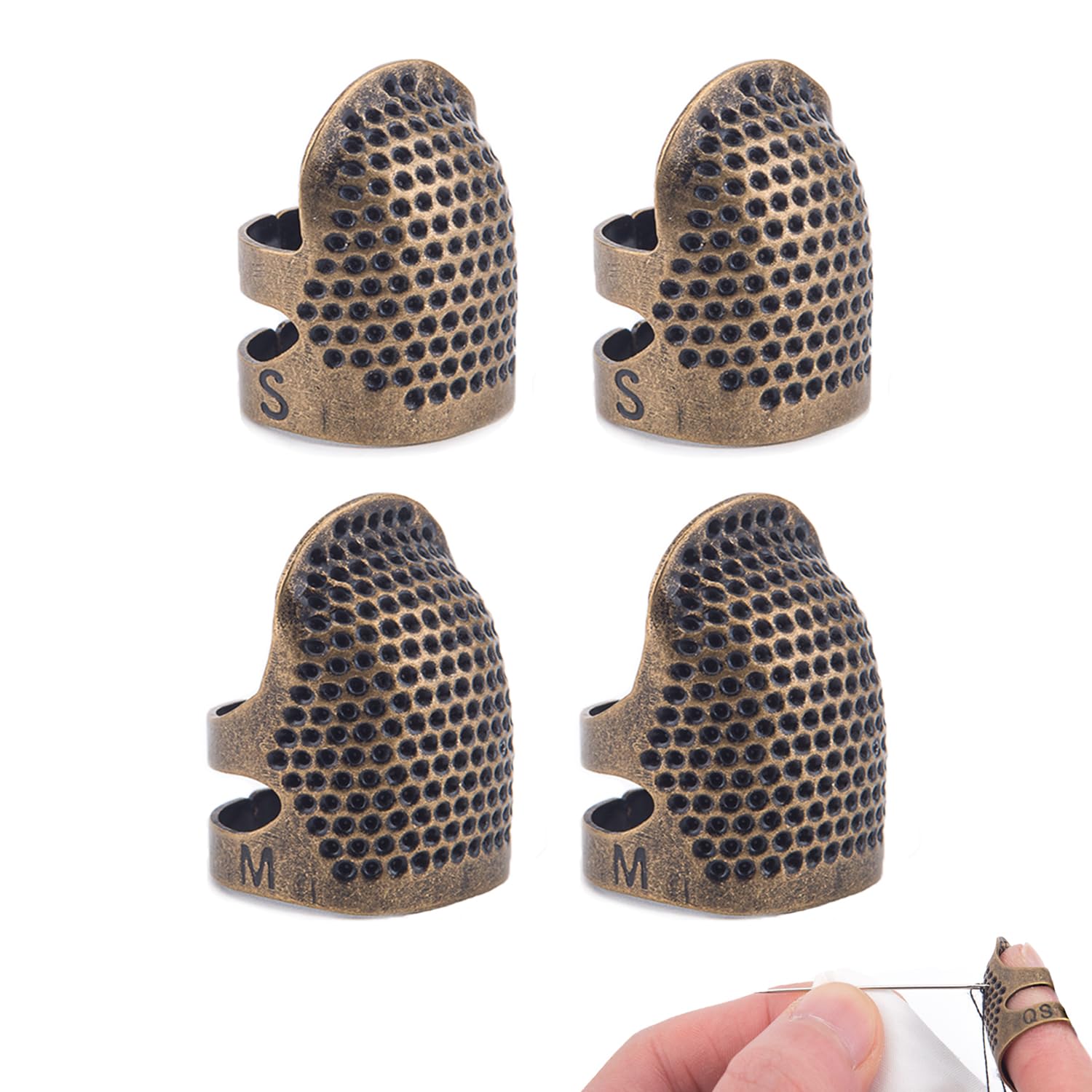 Thimbles for Hand Sewing Thimble Finger Protectors for Sewing Accessories and Tools Thimbles for Hand Quilting Knitting Hand Embroidery Sewing Finger Protector (Sizes S and M, 4 Pcs) - Image 1