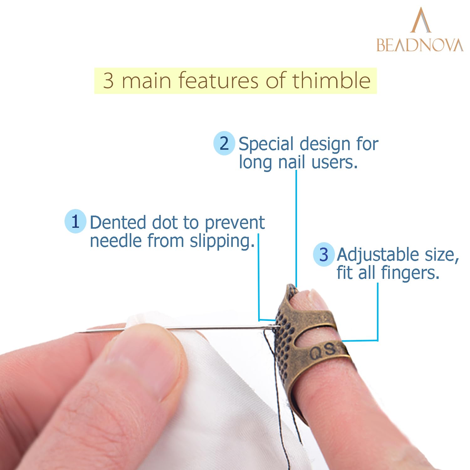 Thimbles for Hand Sewing Thimble Finger Protectors for Sewing Accessories and Tools Thimbles for Hand Quilting Knitting Hand Embroidery Sewing Finger Protector (Sizes S and M, 4 Pcs) - Image 4