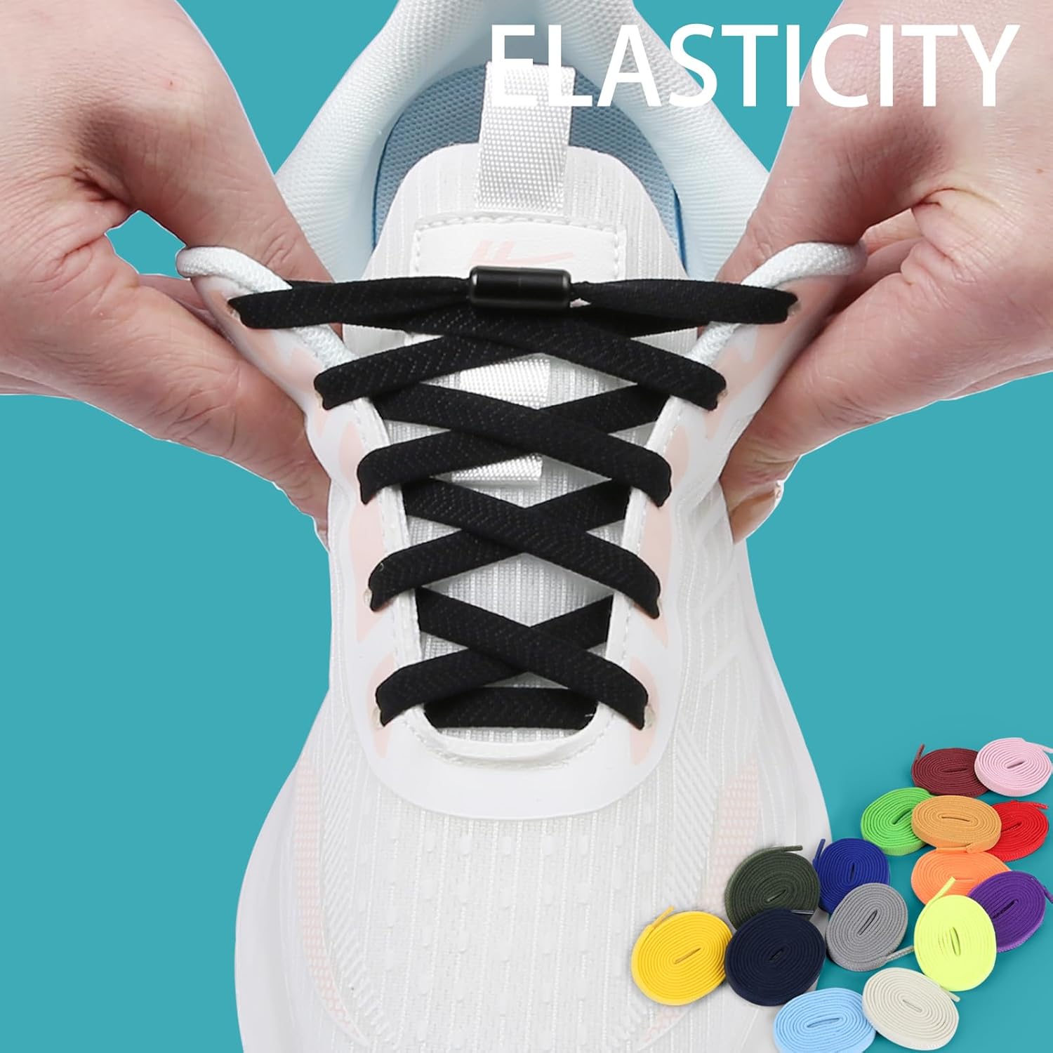 2 Pairs Elastic No Tie Shoe Laces for Adults and Kids Shoes, Tieless Flat Shoelaces for Sneakers - Image 3
