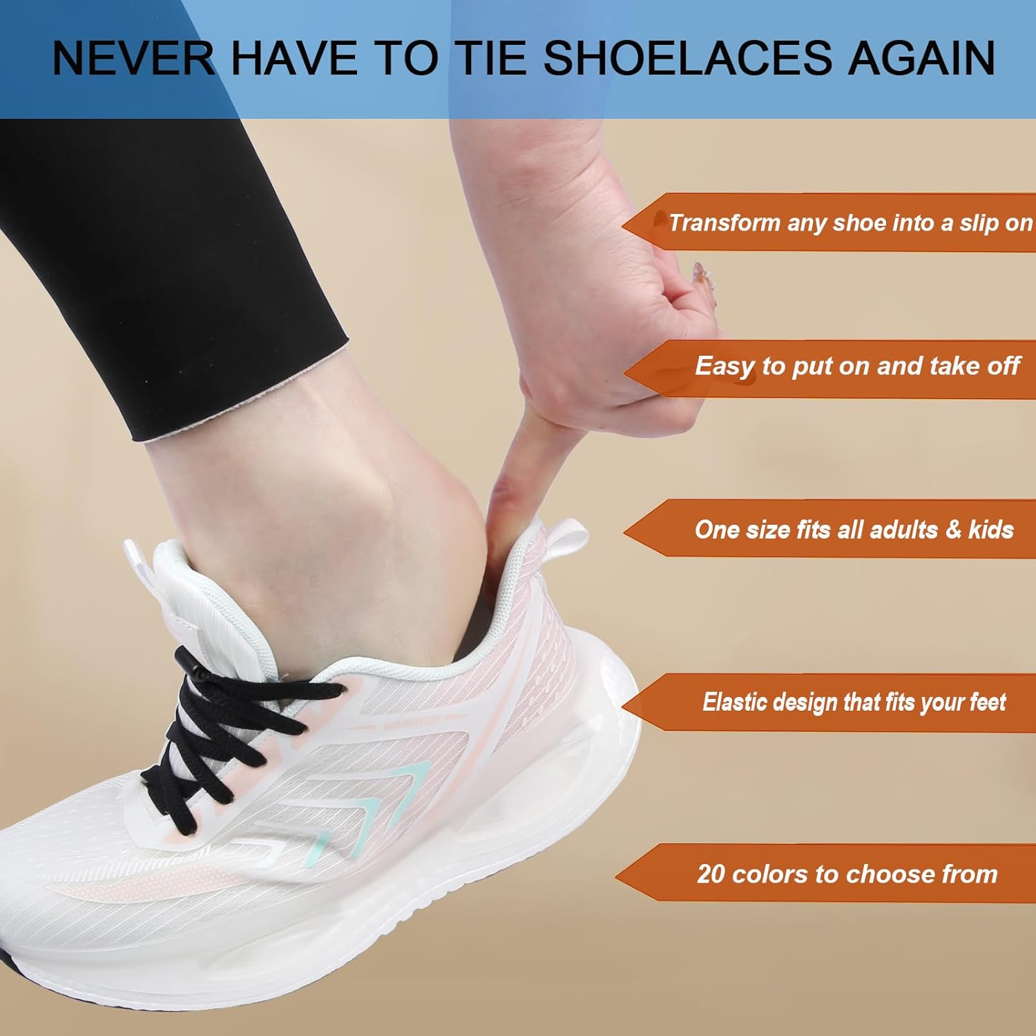 2 Pairs Elastic No Tie Shoe Laces for Adults and Kids Shoes, Tieless Flat Shoelaces for Sneakers - Image 4