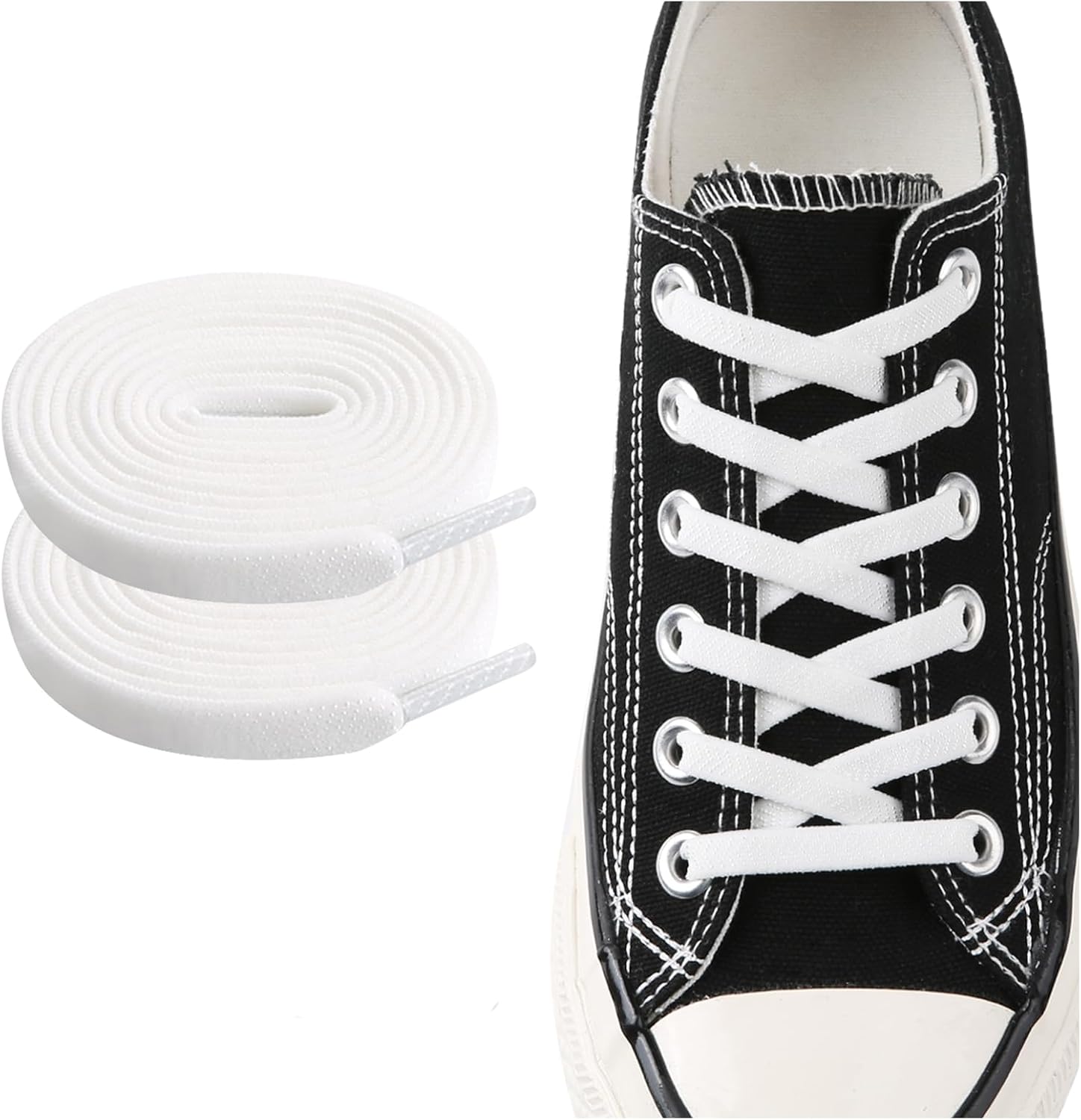 Elastic No Tie Shoe Laces for Sneakers, Stretch Tieless Shoelaces for Kids and Adults, Flat Athletic Shoes Strings - Image 1