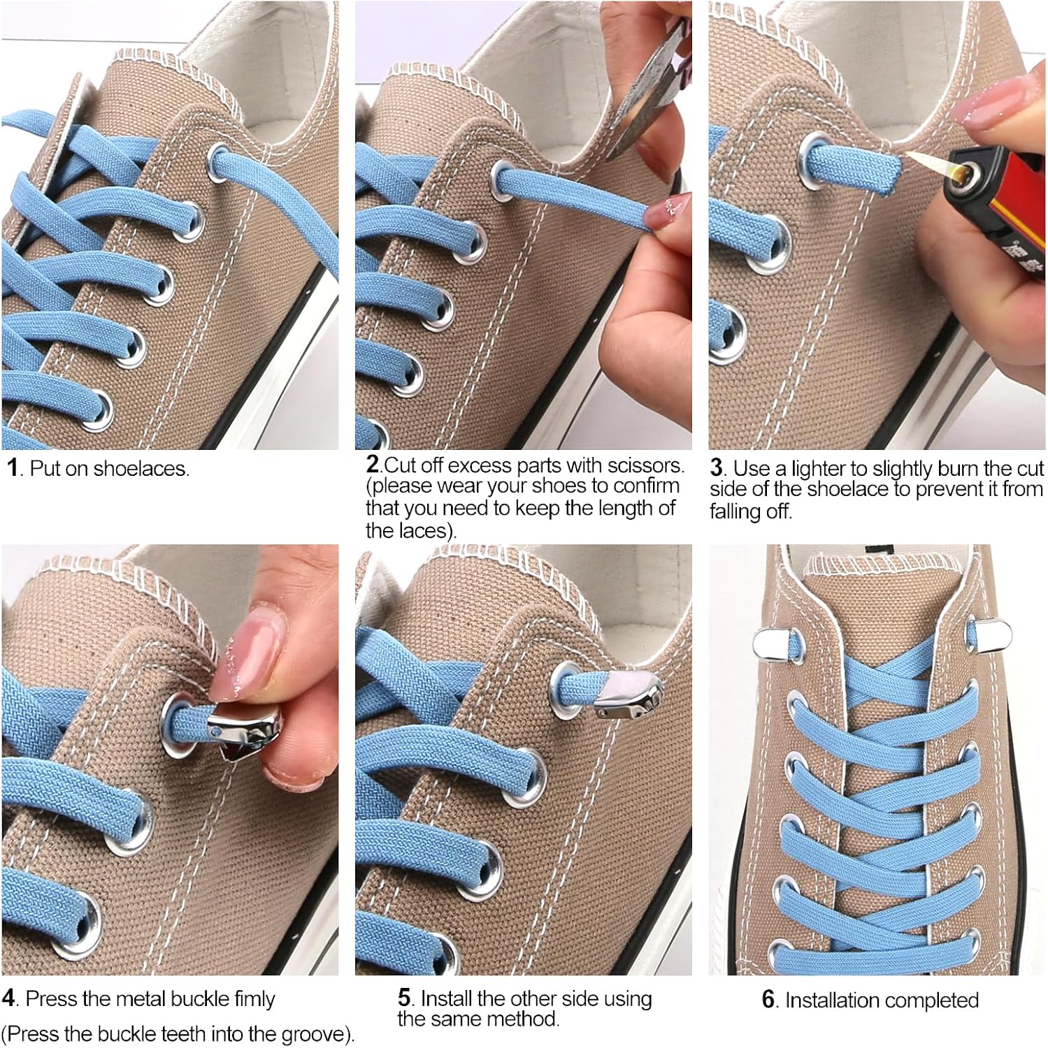Elastic Shoe Laces for Sneakers, No Tie Shoelaces for Adults and Kids, Flat Tieless Shoe strings - Image 6