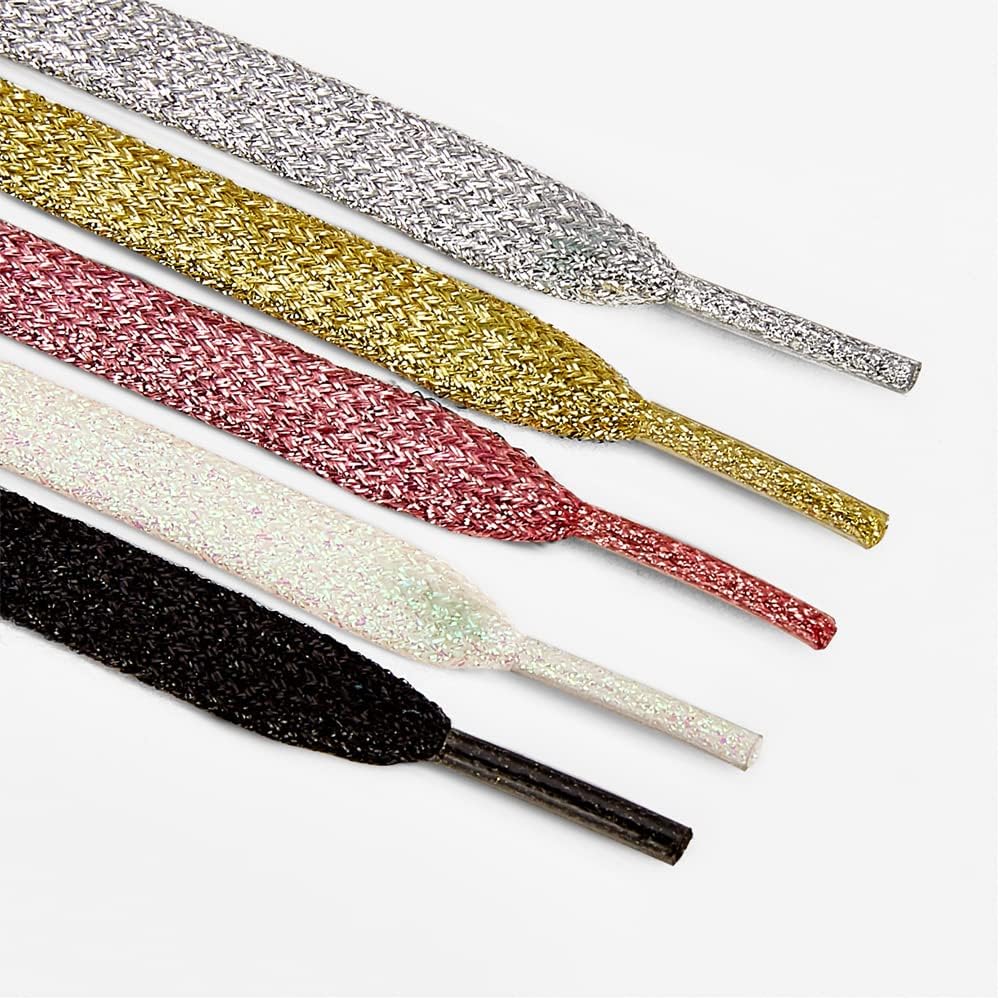 3 Pair Flat Glitter Shiny Shoe Laces for Sneakers, Colorful Sequin Shoelaces for Athletic Shoes Boot Strings - Image 5